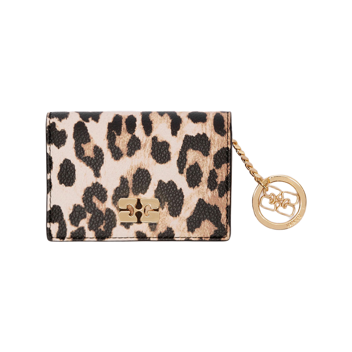 B3010075-859 Ganni Leopard Grained Bou Card Holder with Flap Almond Milk