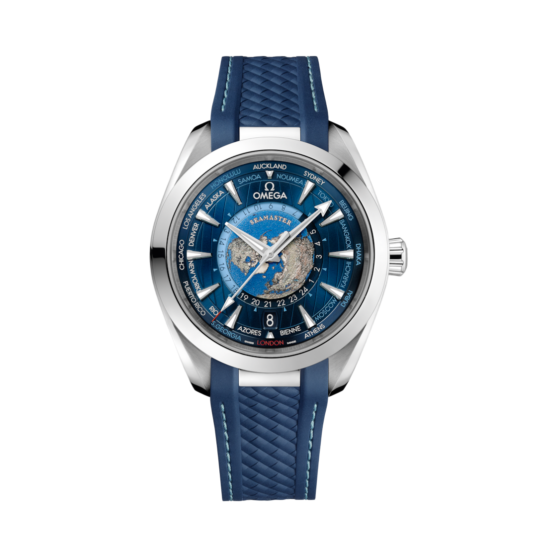 오메가 씨마스터 아쿠아 테라 150M 오토매틱 43mm 스틸 러버 스트랩 블루 (투명 케이스백 버전)(Omega Seamaster Aqua Terra 150M Automatic 43mm Steel Rubber Strap Blue (Transparent Caseback Ver.)) - 1