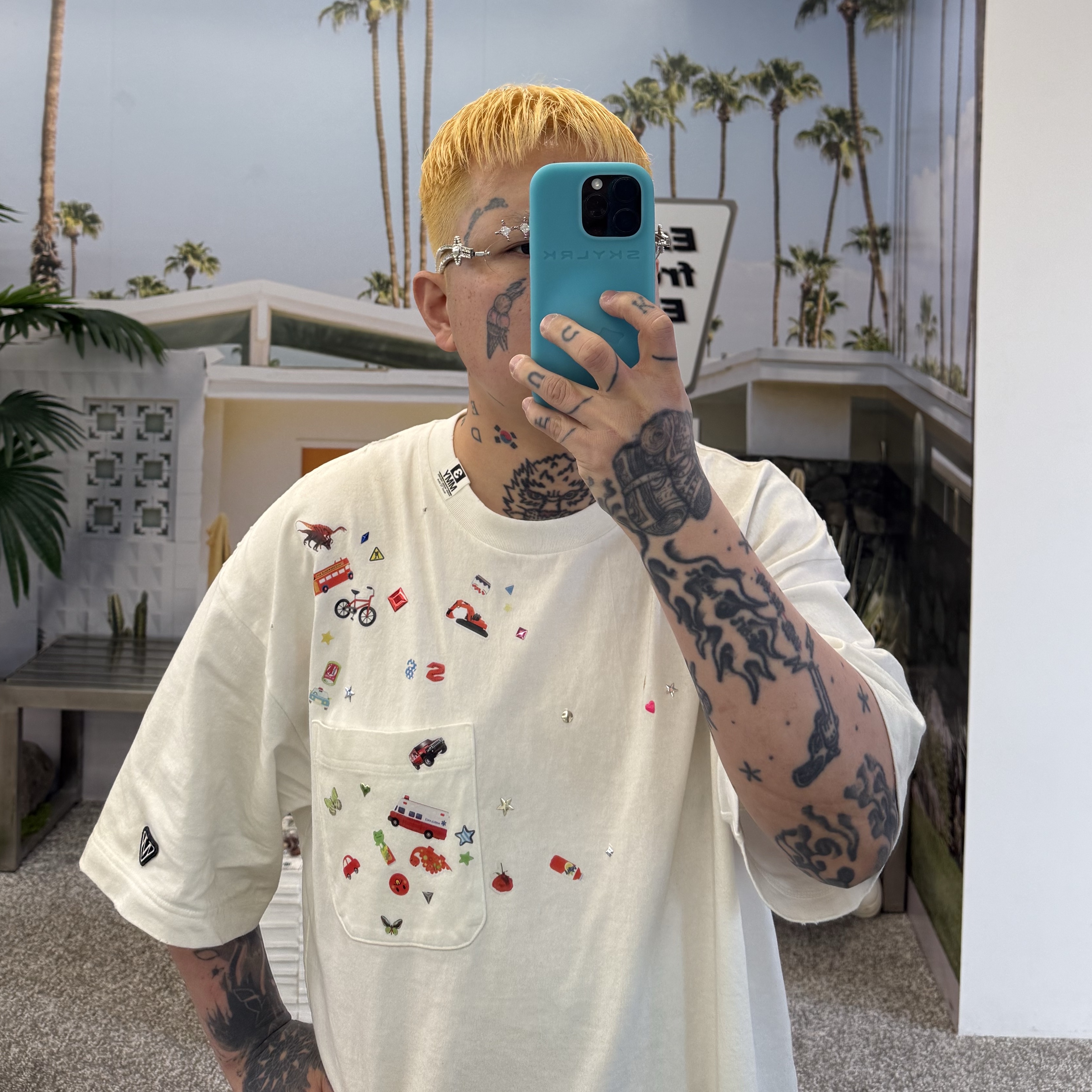 Asics x Toga Gel-Cumulus 16 TG White Red Pure Silver, Gentle Monster Briolette 02 Silver Clear 착용 스타일 - 2