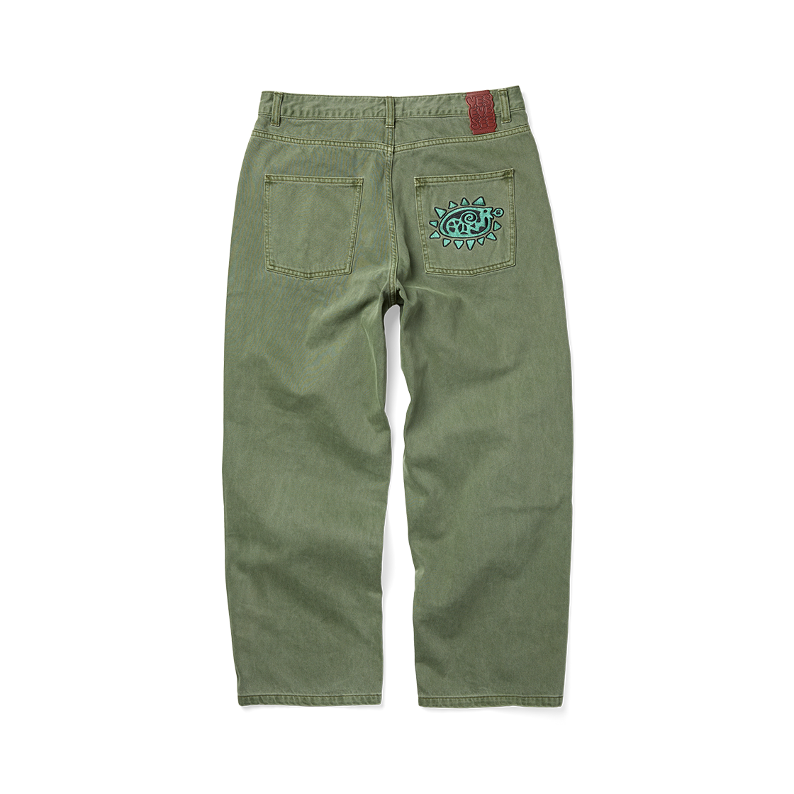 [더블적립] 예스아이씨 플라워 리벳 데님 팬츠 카키 그린([더블적립] YESEYESEE Flower Rivet Denim Pants Khaki Green)