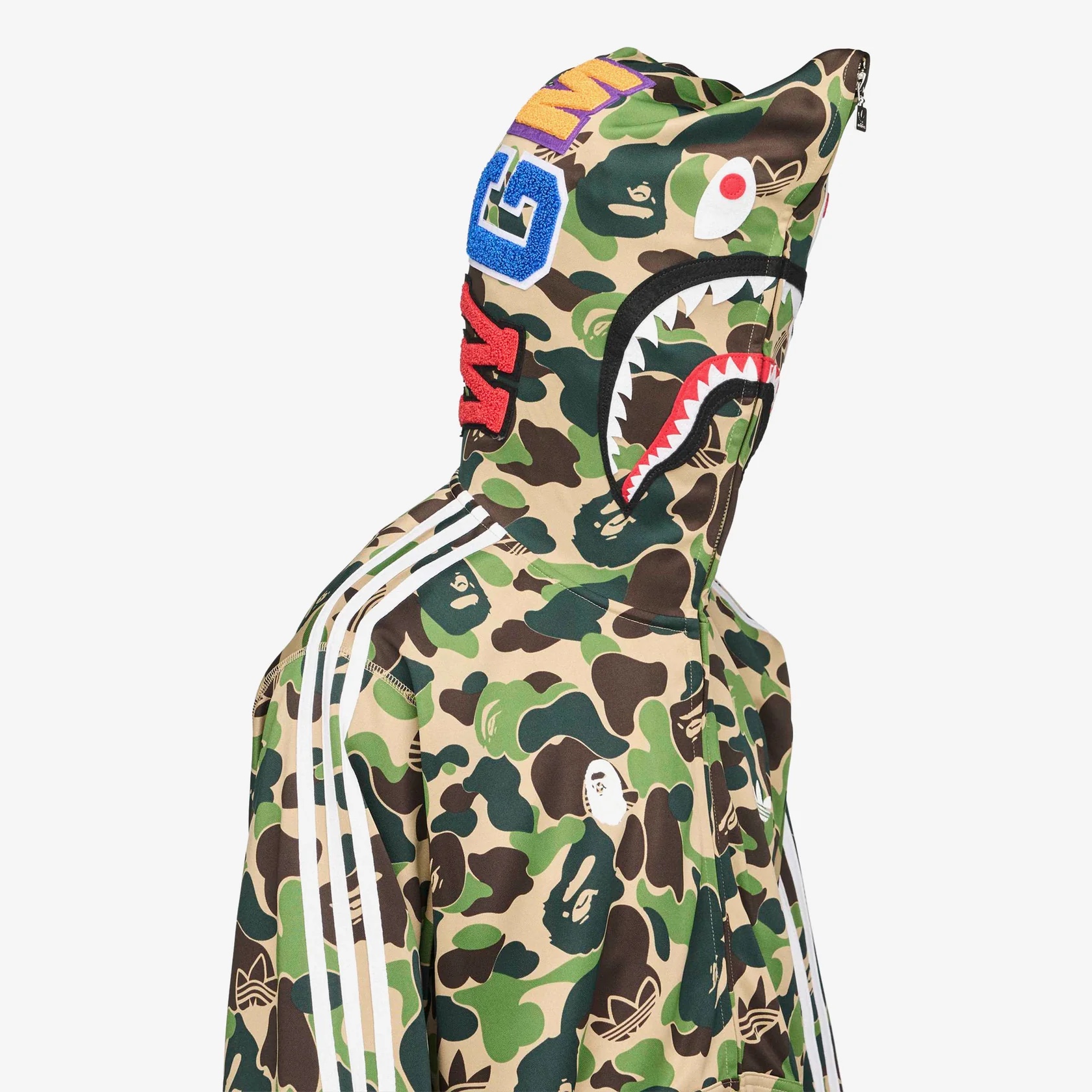 Adidas x BAPE Shark Track Hoodie Jacket Crew Green - KR Sizing 착용 스타일 - 1