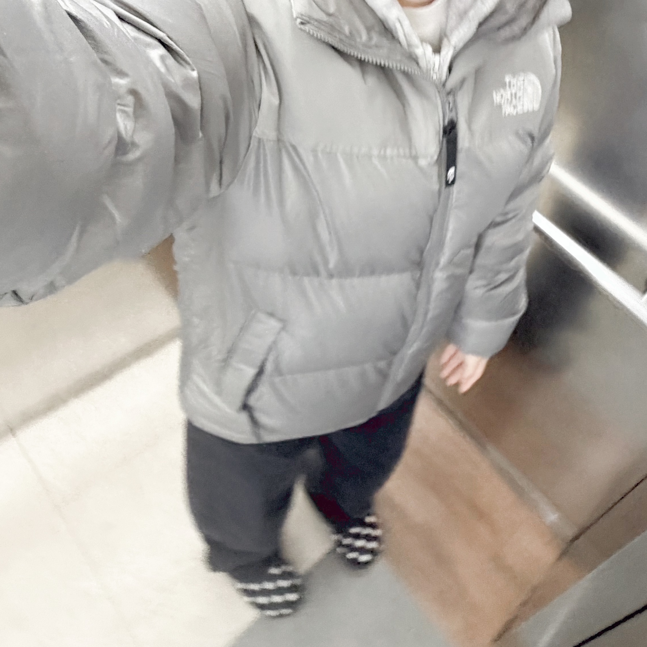The North Face Nuptse On Ball Jacket Gray - 24FW, Subu Permanent F-Line Dots 착용 스타일 - 1