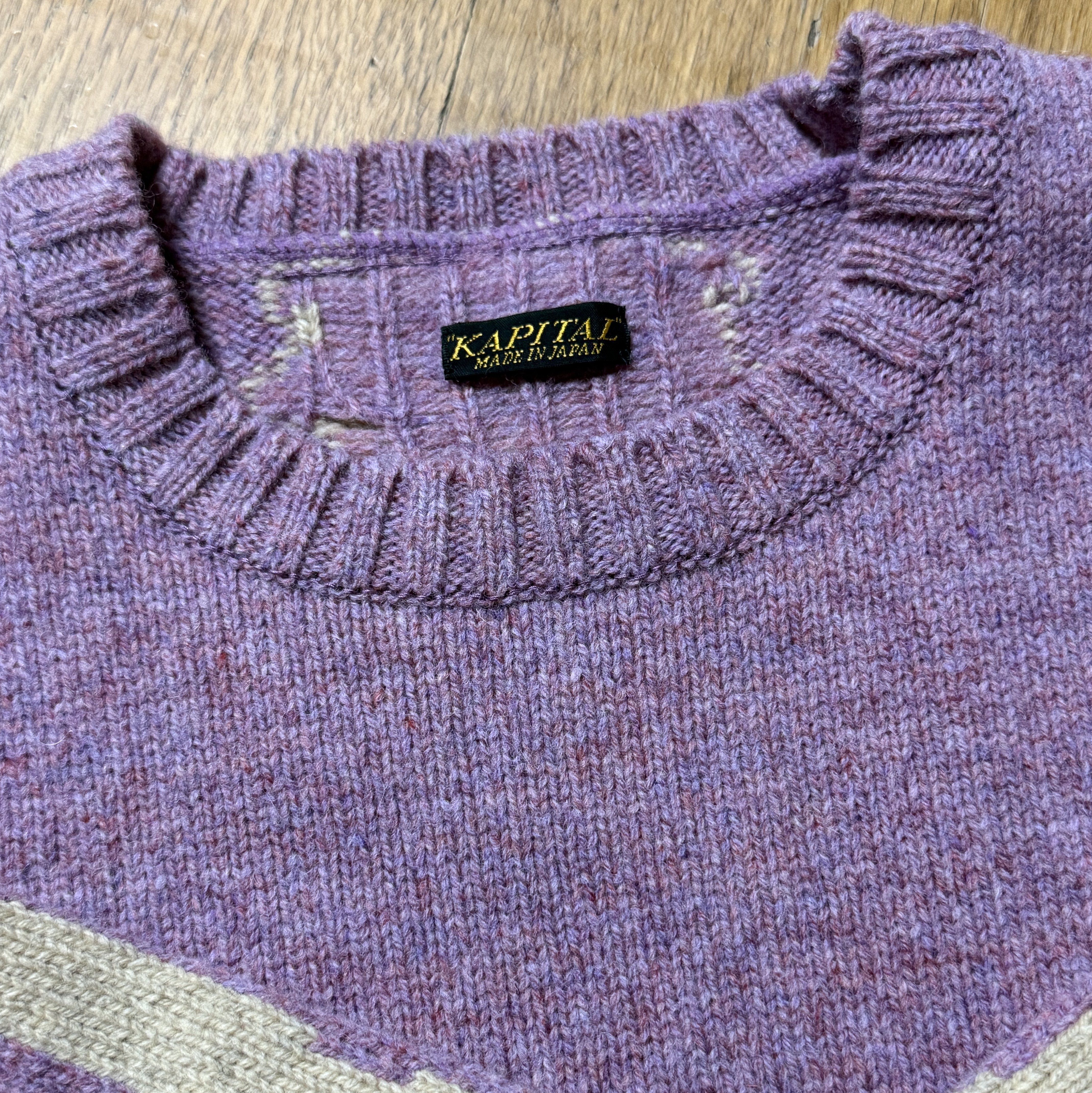Kapital 5G Wool Bone Crewneck Sweater Light Purple 착용 스타일 - 1