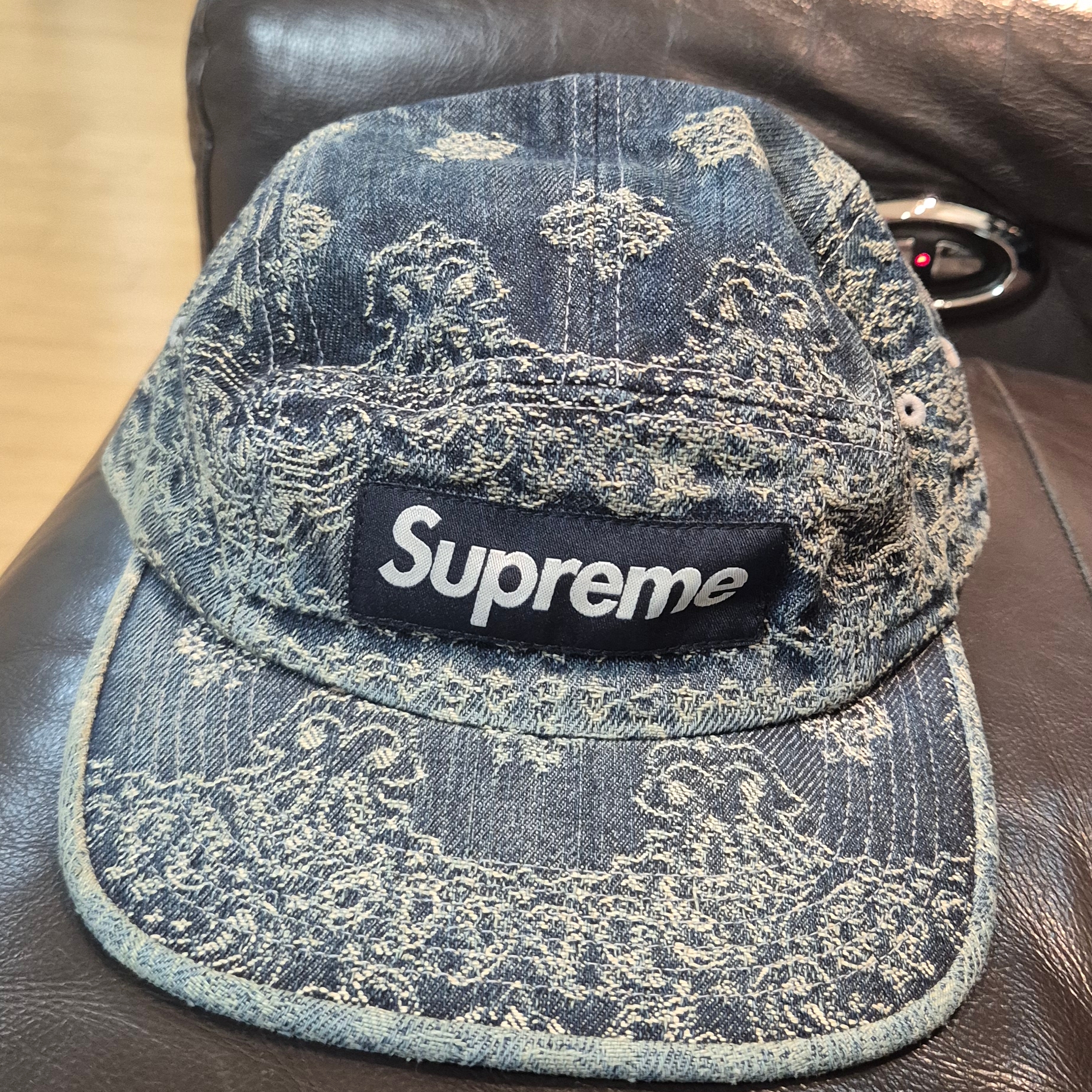 Supreme Bandana Jacquard Denim Camp Cap Blue - 25SS 착용 스타일 - 2