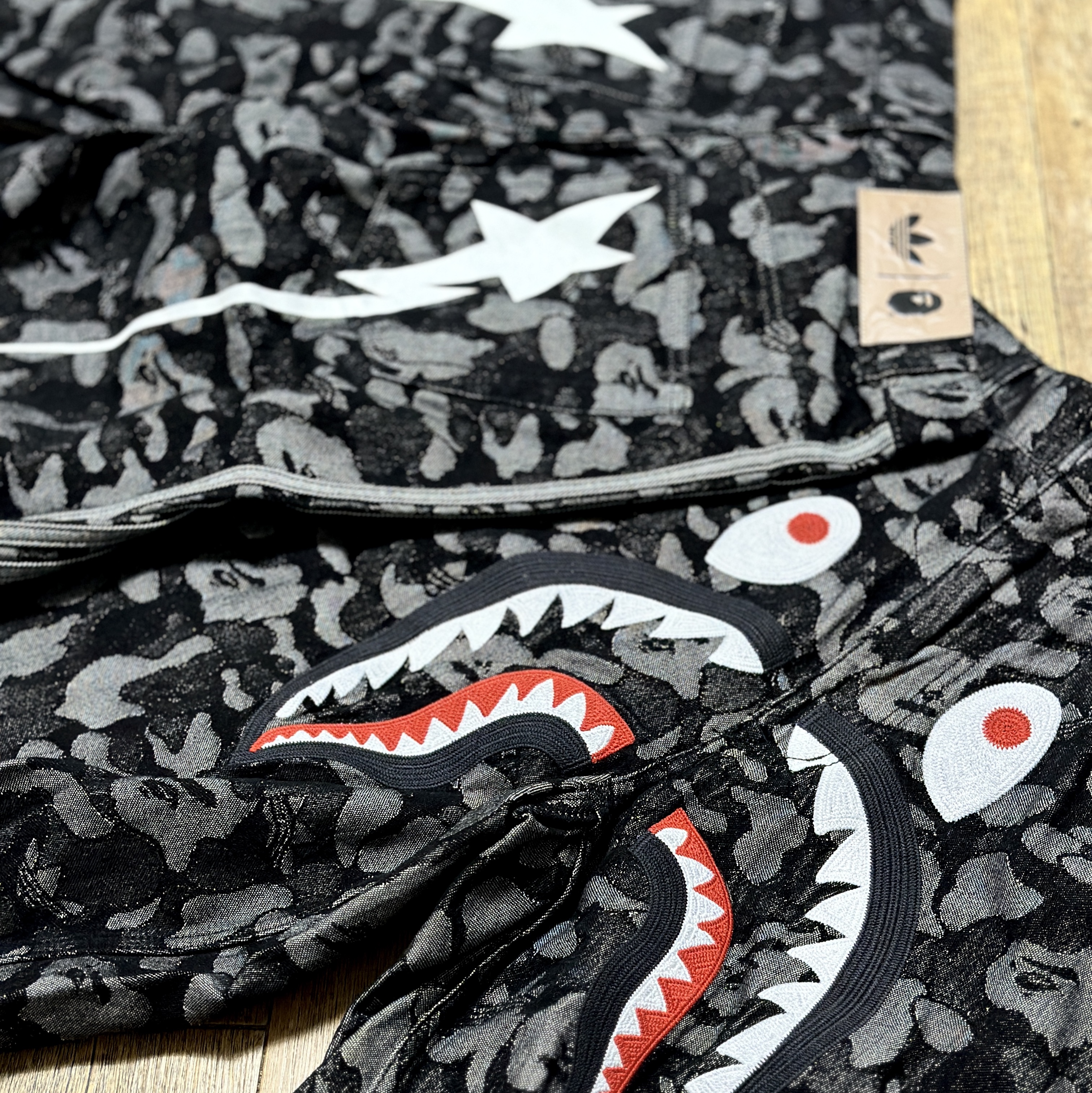 Adidas x BAPE Shark Denim Shorts Black - KR Sizing 착용 스타일