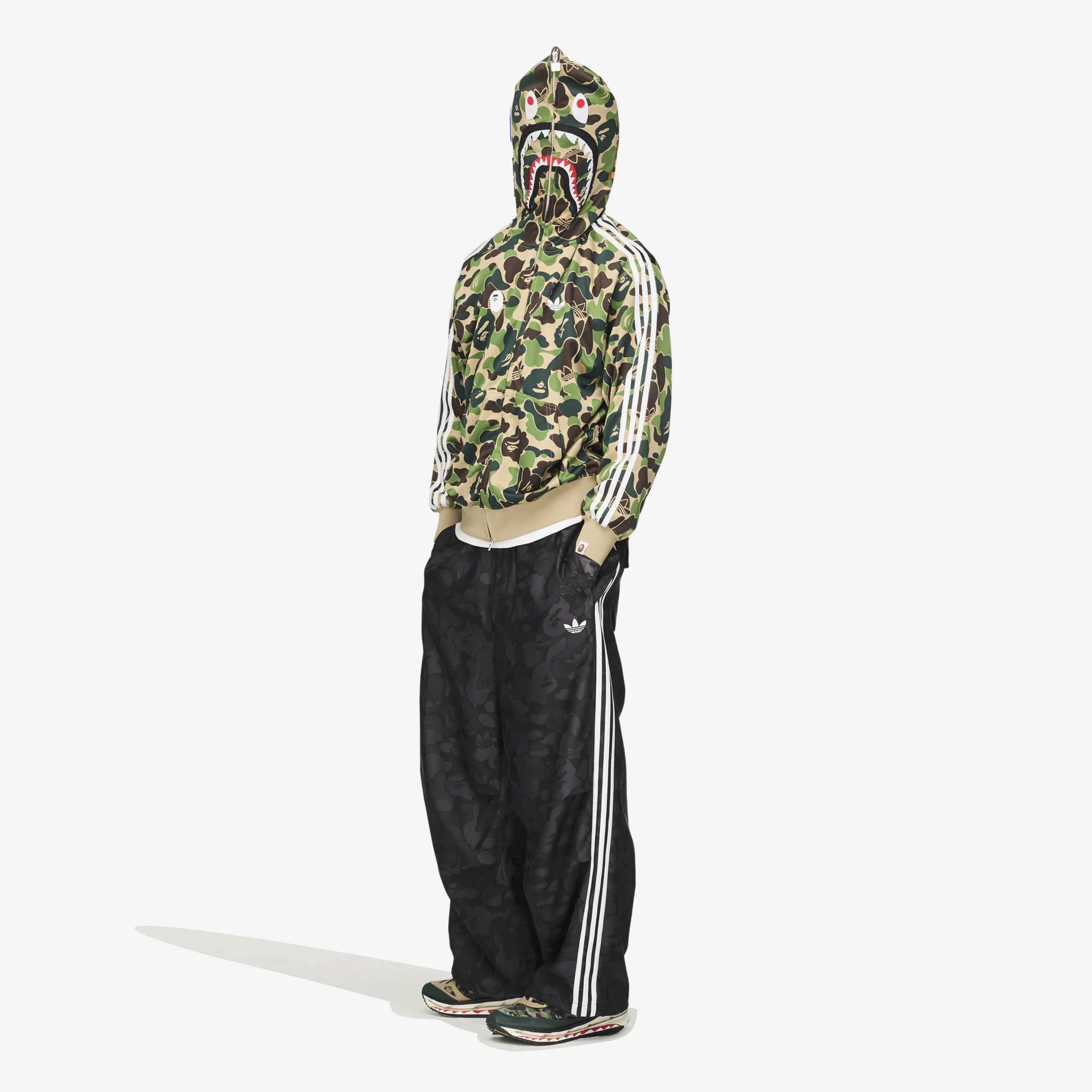 Adidas x BAPE Shark Track Hoodie Jacket Crew Green - KR Sizing 착용 스타일 - 2