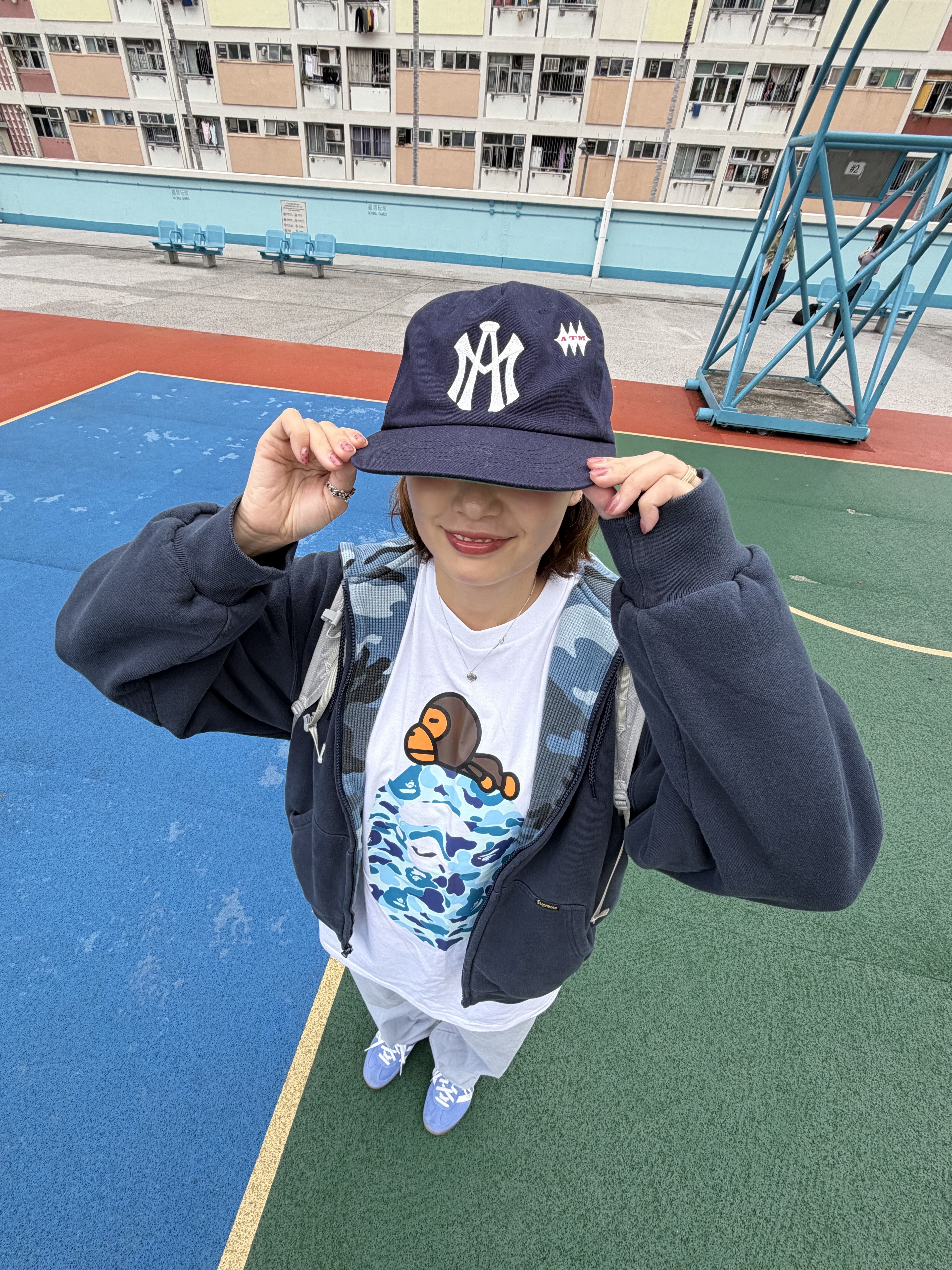 Aftermath Atm Logo Ball Cap Navy, (W) Adidas Gazelle Indoor Blue Fusion Cloud White 착용 스타일 - 2