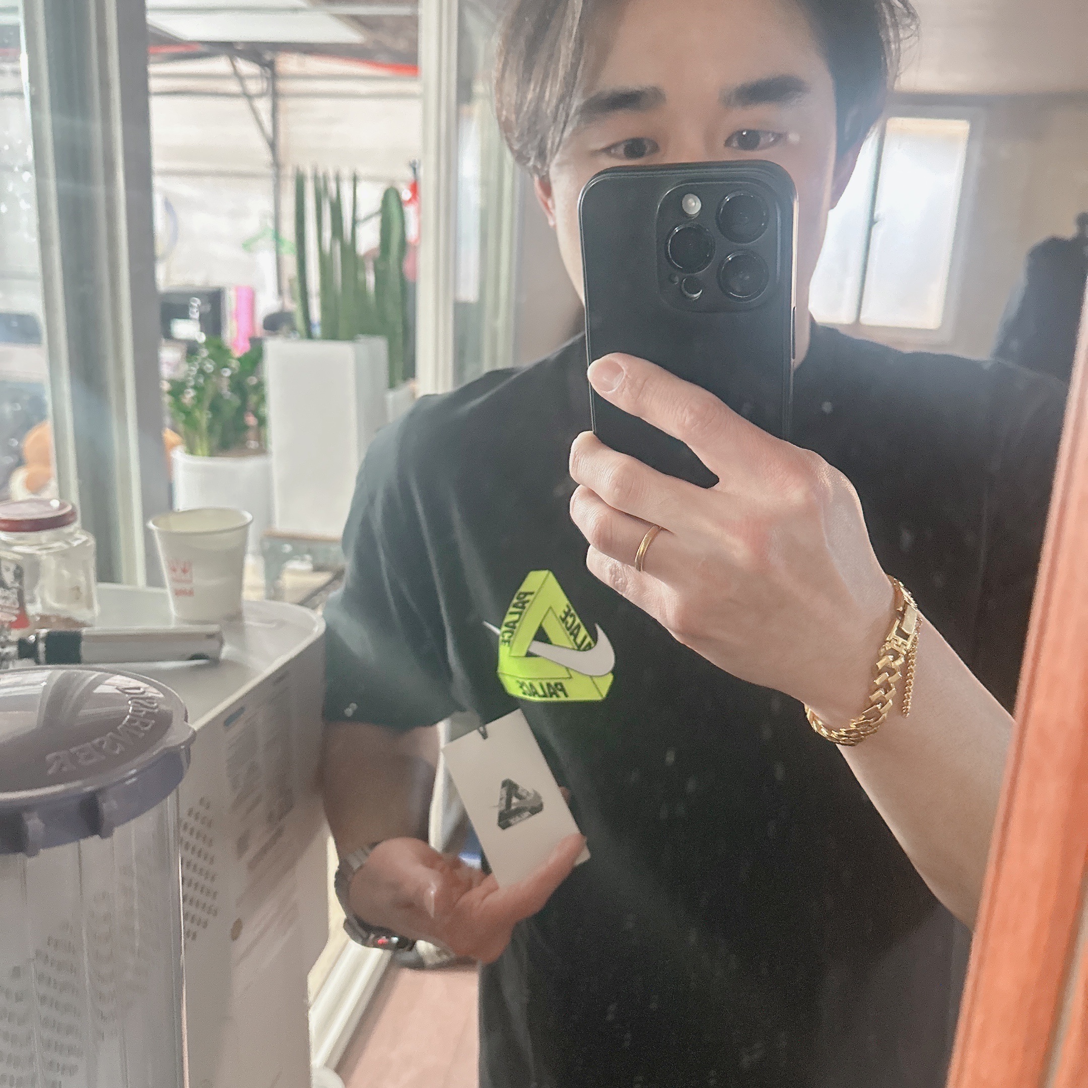 Palace x Nike Tri Swoosh T-Shirt Black - 25FW 착용 스타일