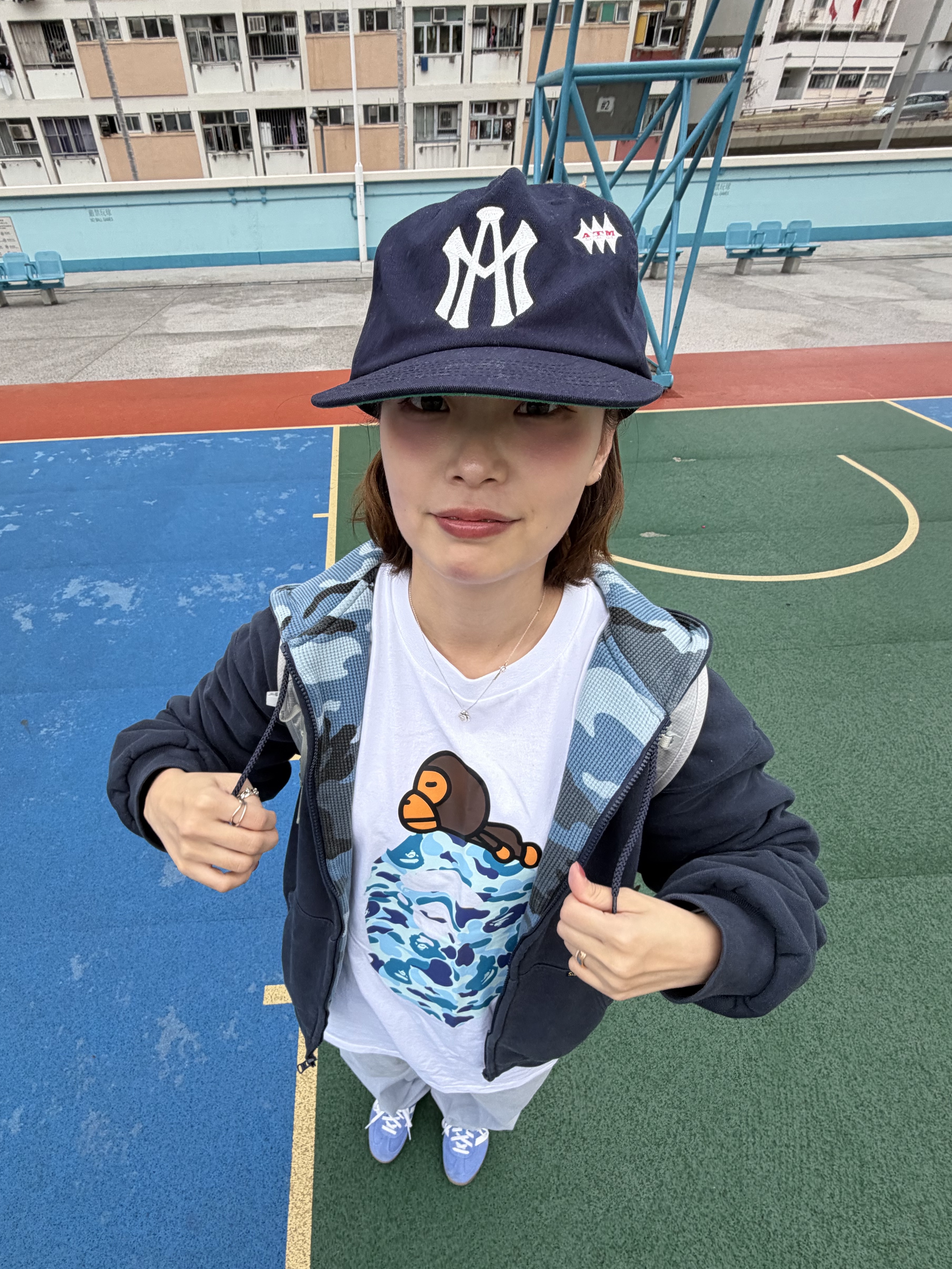 Aftermath Atm Logo Ball Cap Navy, (W) Adidas Gazelle Indoor Blue Fusion Cloud White 착용 스타일 - 4
