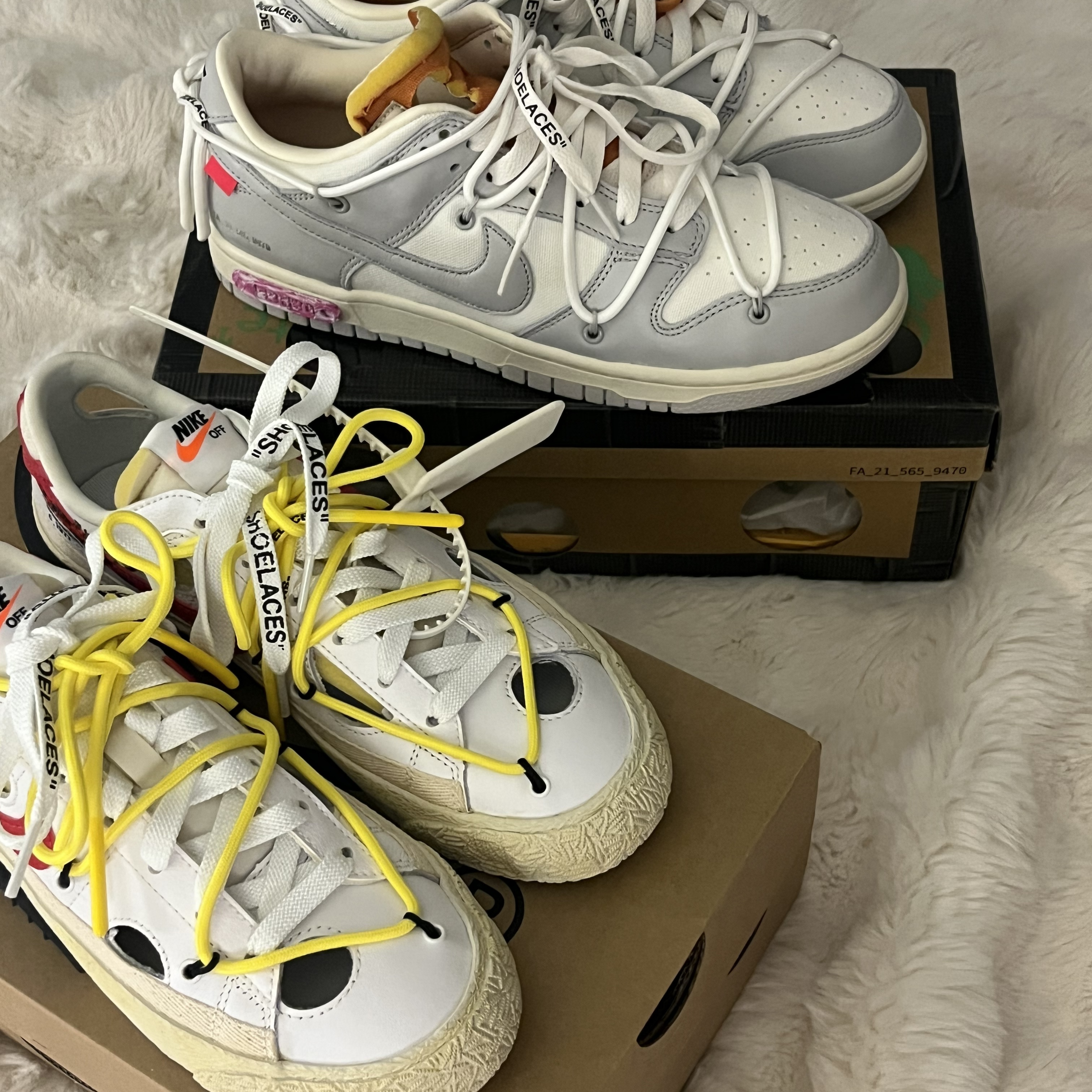 Nike x Off-White Blazer Low '77 White and University Red, Nike x Off-White Dunk Low The 50 - Lot 22 착용 스타일