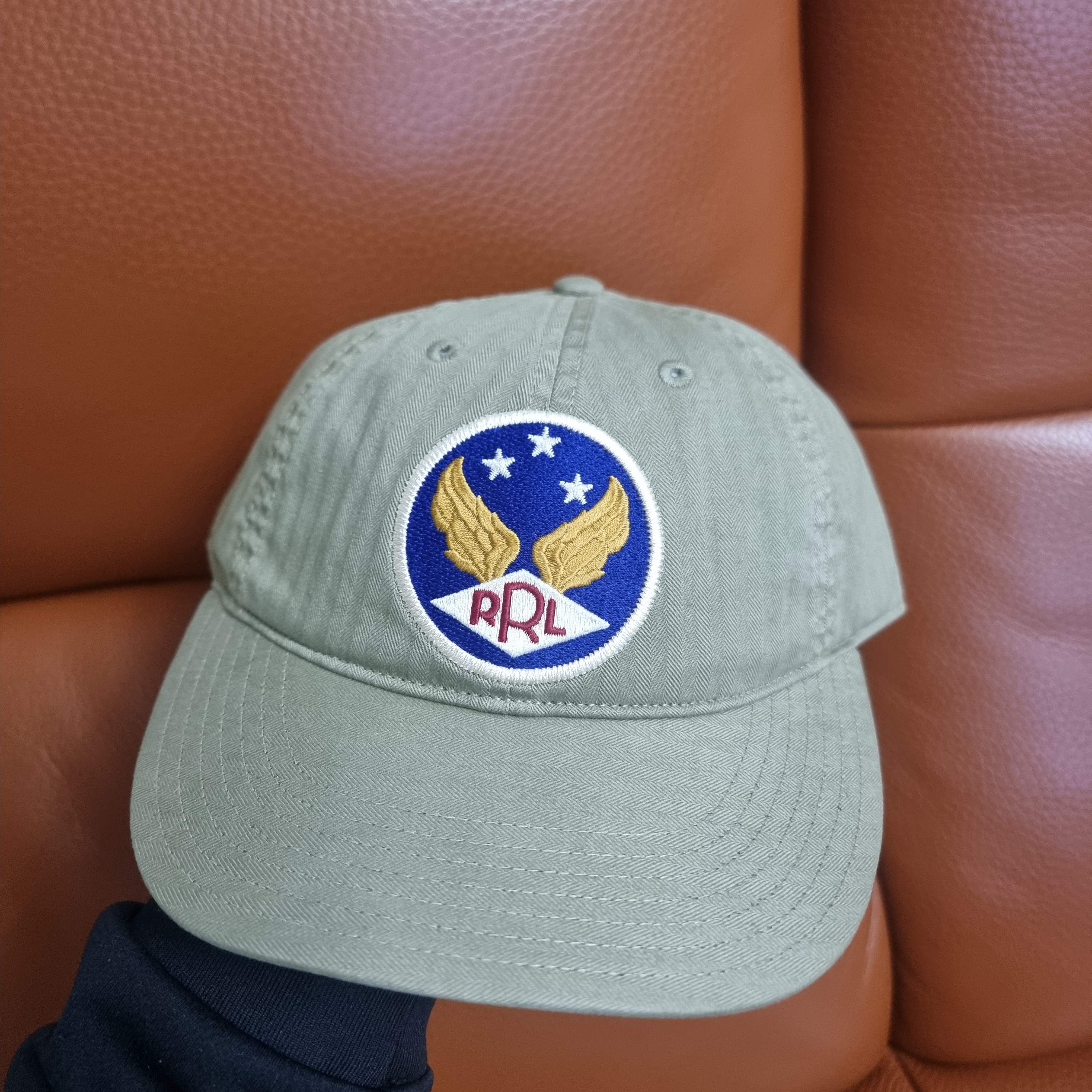 Double RL Garment Dyeing Twill Ball Cap Green 착용 스타일