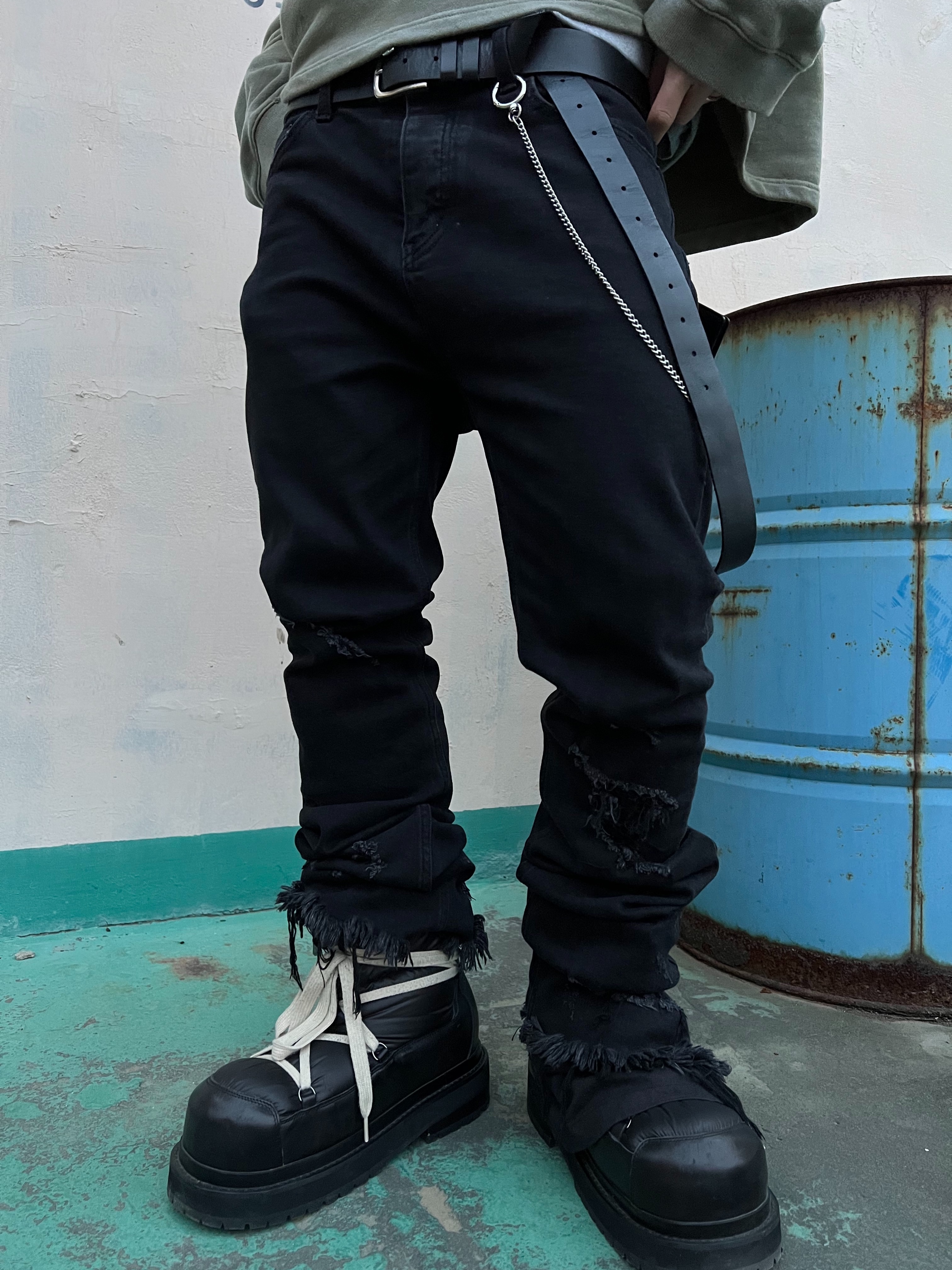 Undermycar Crewgu Double Layered Flared Jeans Moonless Night - 23FW 착용 스타일 - 6
