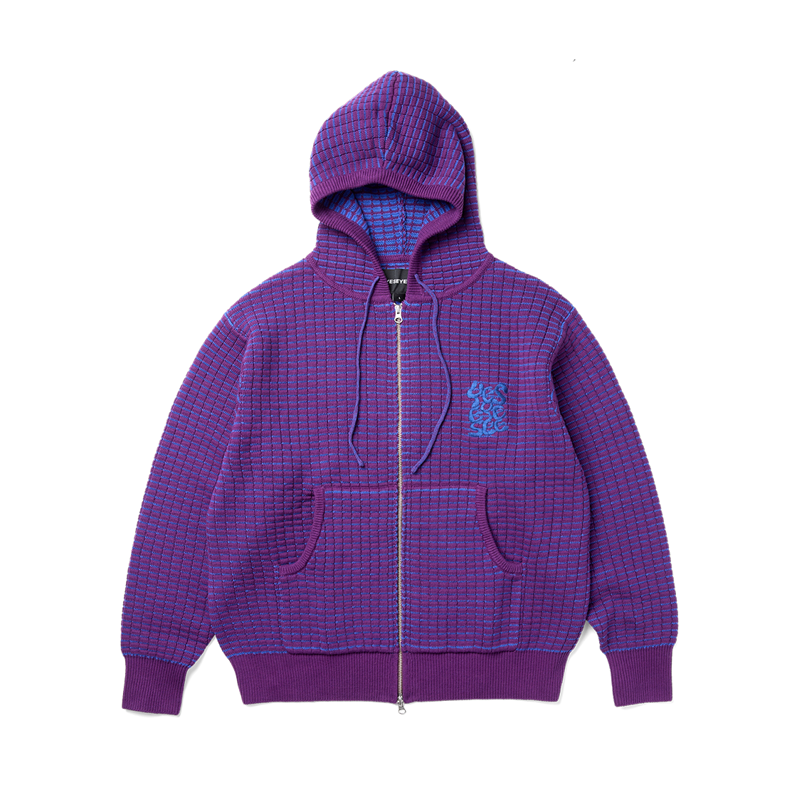 [더블적립] 예스아이씨 브릭 패턴 니트 집업 후디 퍼플
