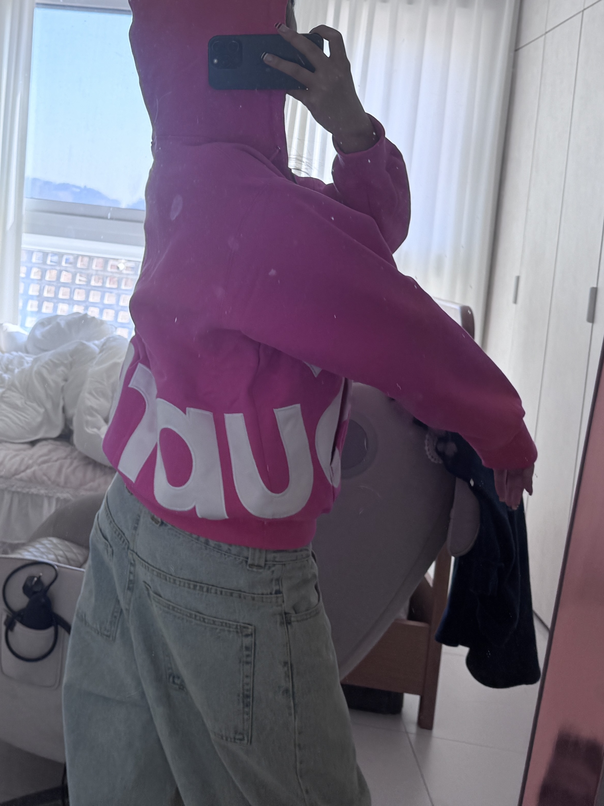 Supreme Big Logo Zip Up Hooded Sweatshirt Magenta - 25SS 착용 스타일 - 3