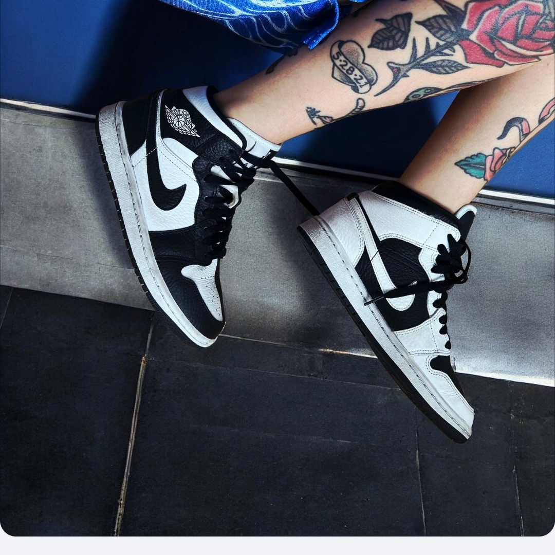 Jordan 1 x Fragment x Union LA High OG SP White Black, (W) Jordan 1 Mid SE Black White 착용 스타일 - 1