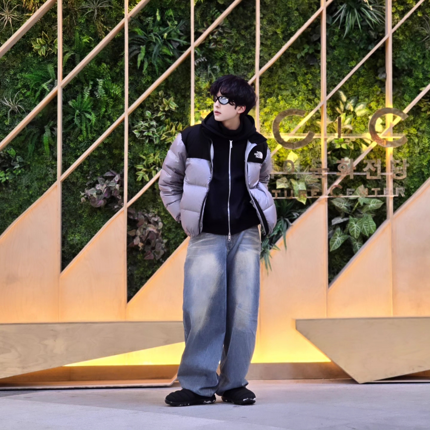 The North Face White Label Novelty Nuptse Down Jacket Heather Gray, Adidas 3-Stripes Full-Zip Hoodie Black Cream White - KR Sizing 착용 스타일 - 2
