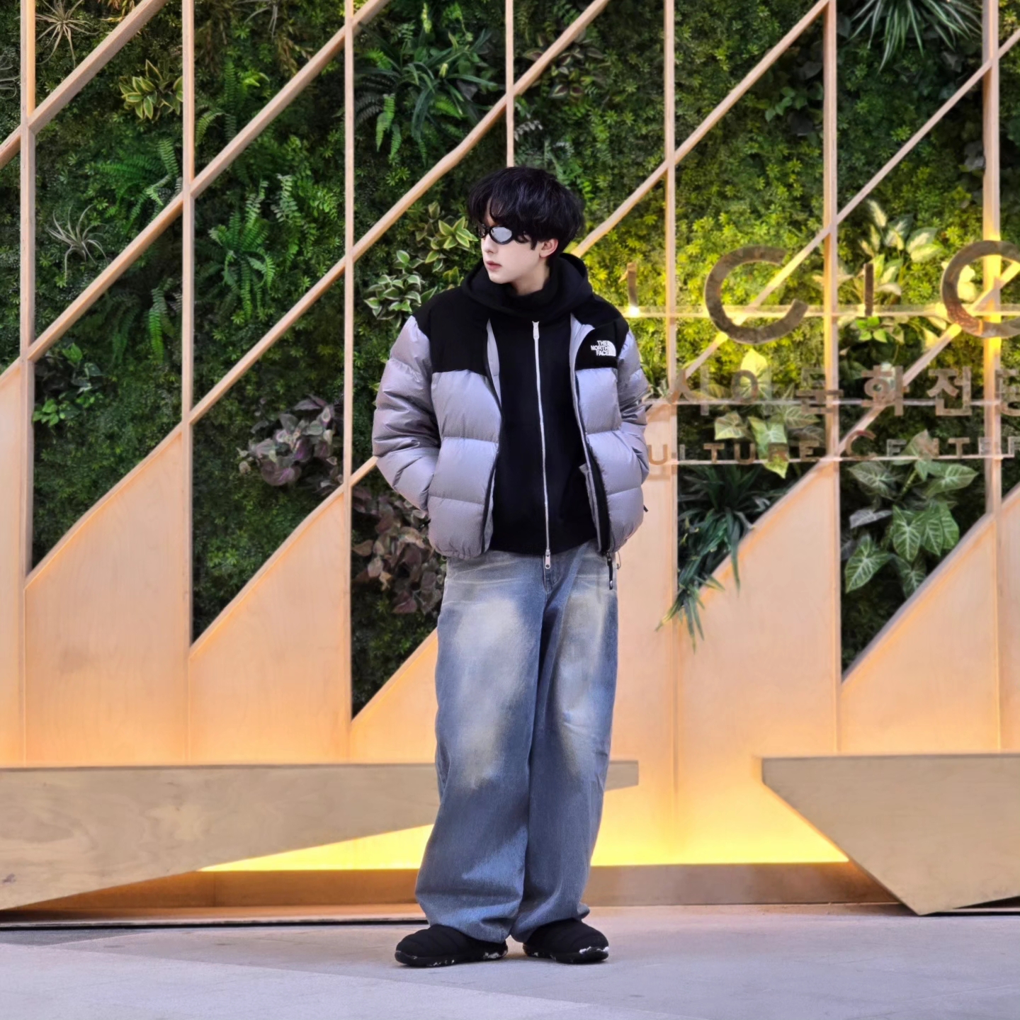 The North Face White Label Novelty Nuptse Down Jacket Heather Gray, Adidas 3-Stripes Full-Zip Hoodie Black Cream White - KR Sizing 착용 스타일 - 1