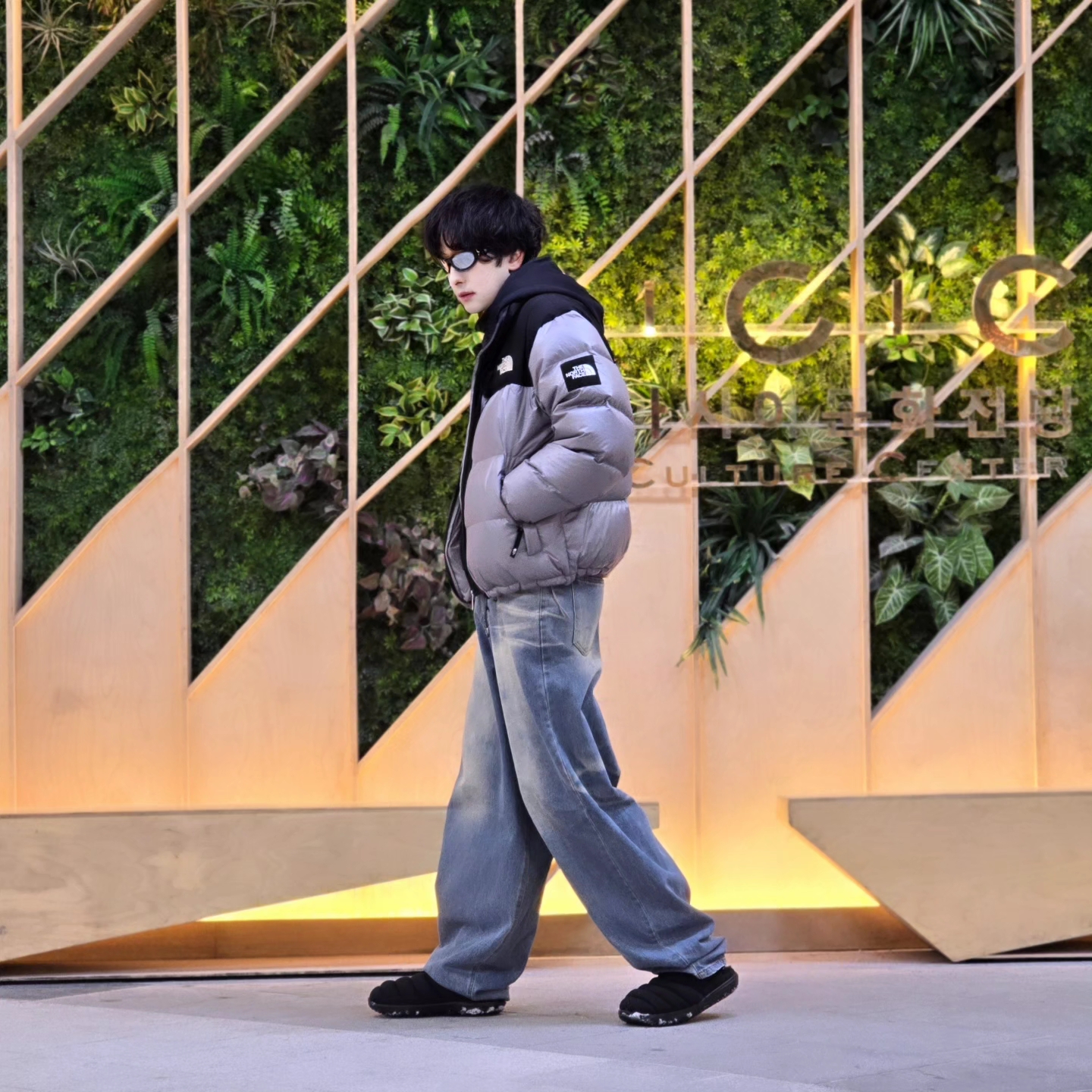 The North Face White Label Novelty Nuptse Down Jacket Heather Gray, Adidas 3-Stripes Full-Zip Hoodie Black Cream White - KR Sizing 착용 스타일 - 3