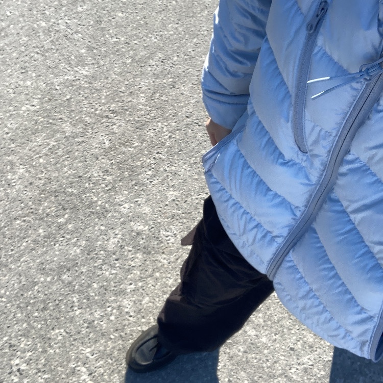Musinsa Standard City Leisure Hooded Light Down Jacket Cloudy Blue 착용 스타일