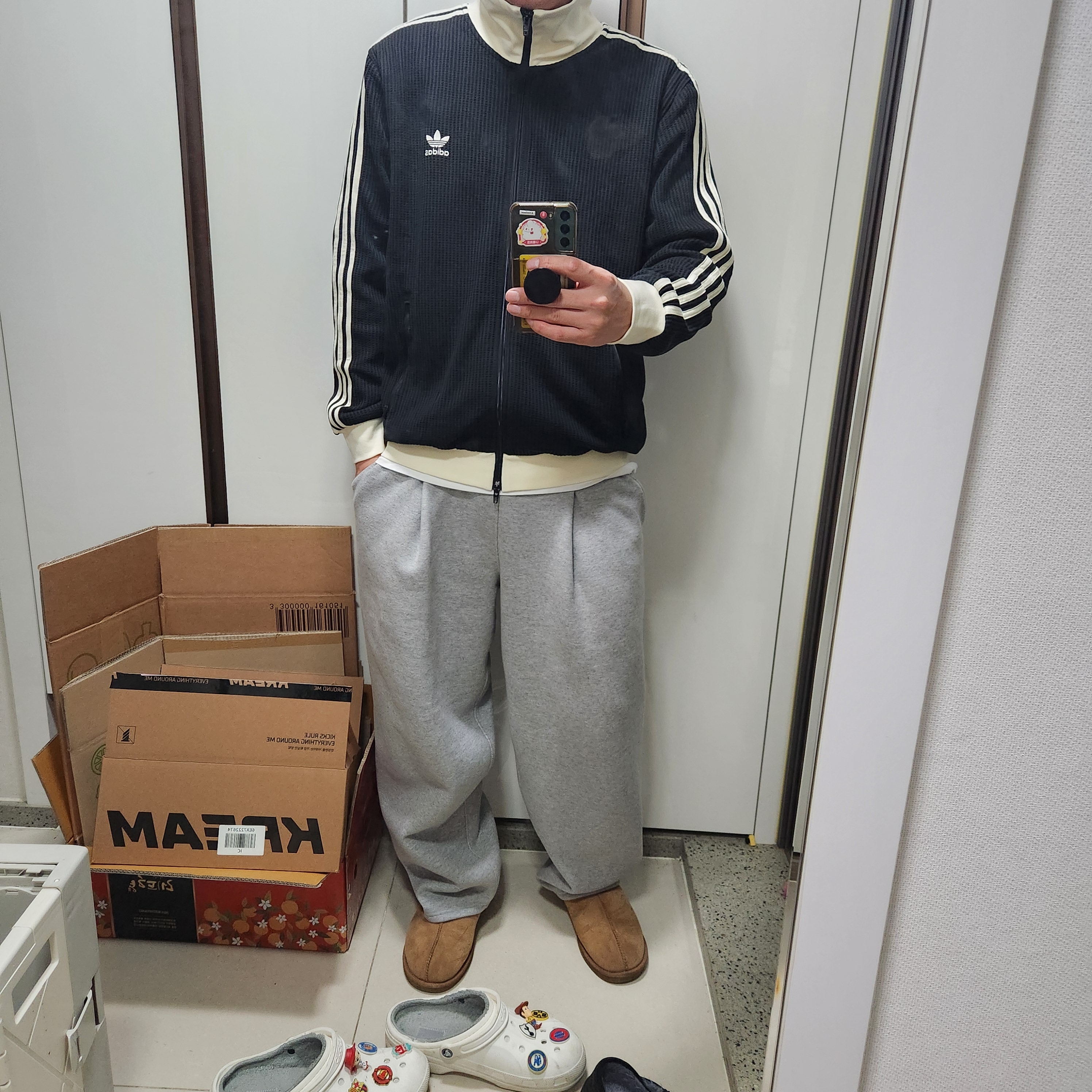 Adidas Waffle Beckenbauer Track Top Black - KR Sizing 착용 스타일 - 2