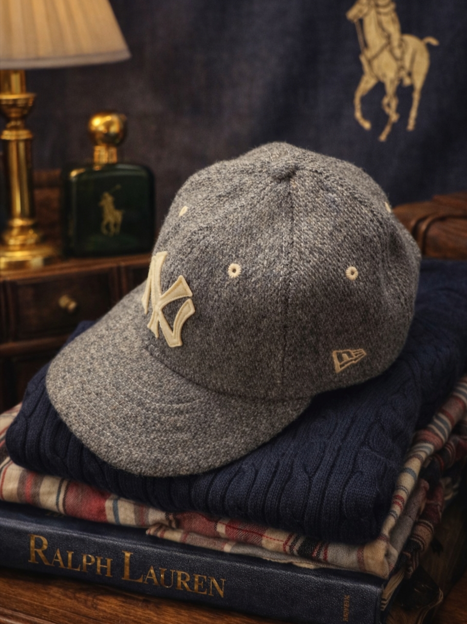 New Era MLB x Ralph Lauren Cooperstown New York Yankees Retro Crown Strapback Grey 착용 스타일