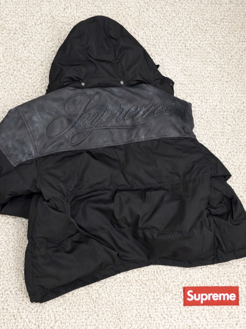 Supreme Leather Yoke Puffer Jacket Black - 25FW 착용 스타일