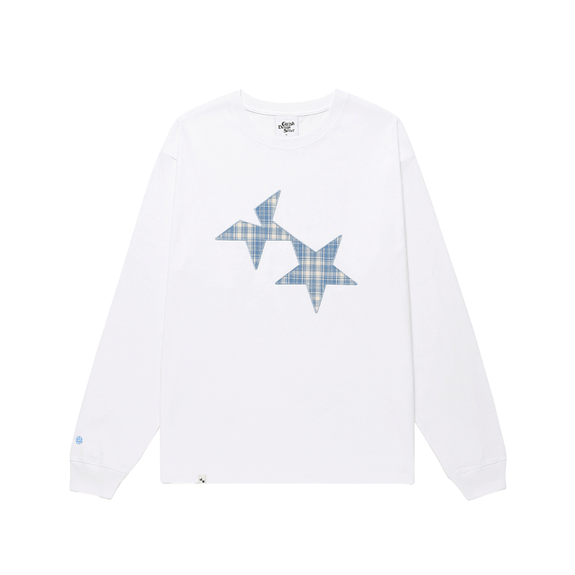 카비시 트윈 스타 체크 아플리케 롱슬리브 티셔츠 화이트(CAVISH Twin Star Check Applique LS Tee White)