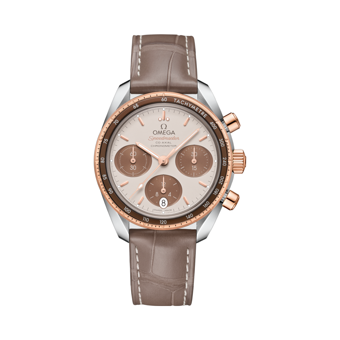 32423385002002 Omega Speedmaster 38 Automatic 38mm Steel Leather Strap Brown