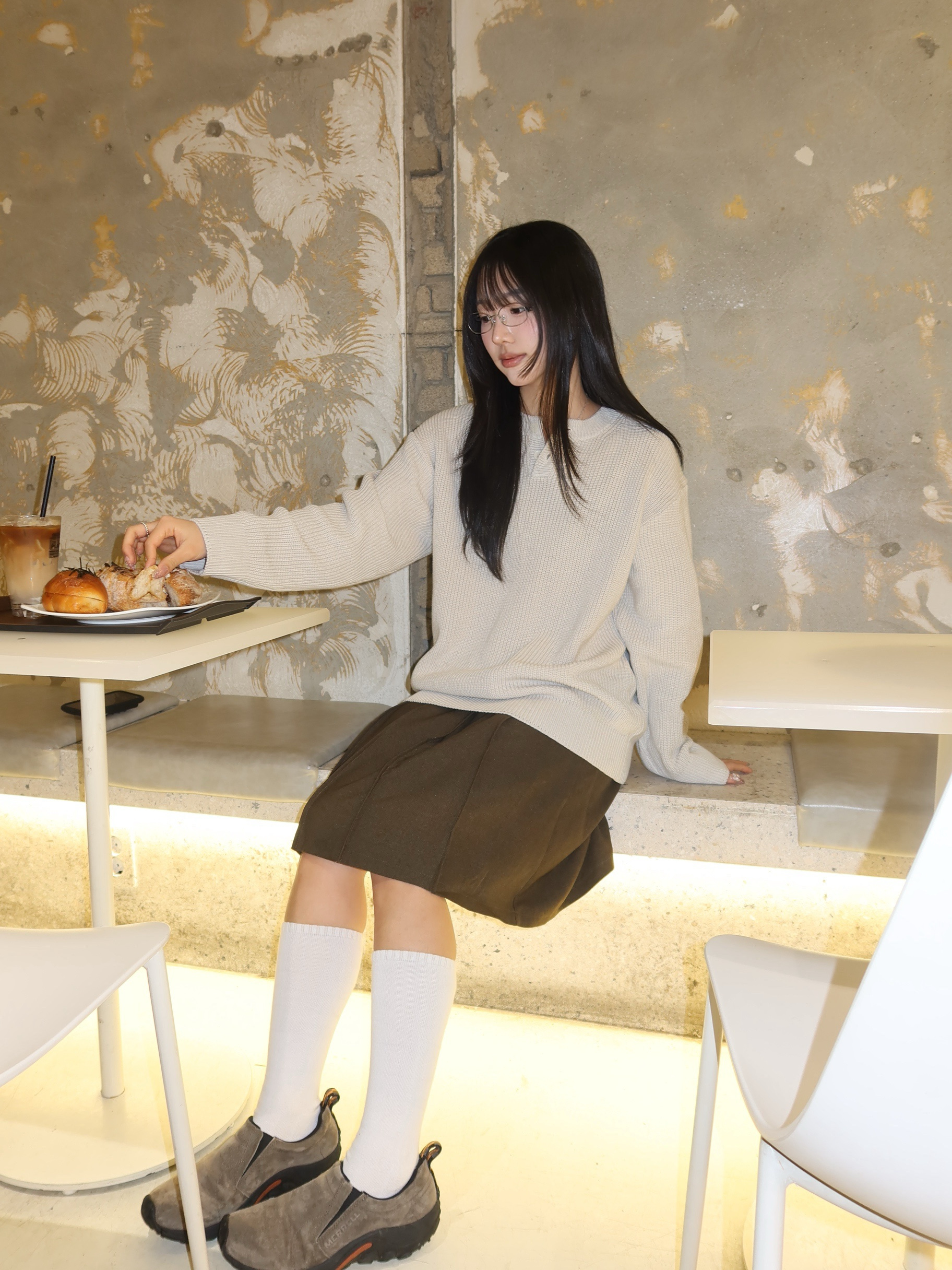 Knitted Cotton Henley Neck Waffle Knit Swiss 착용 스타일