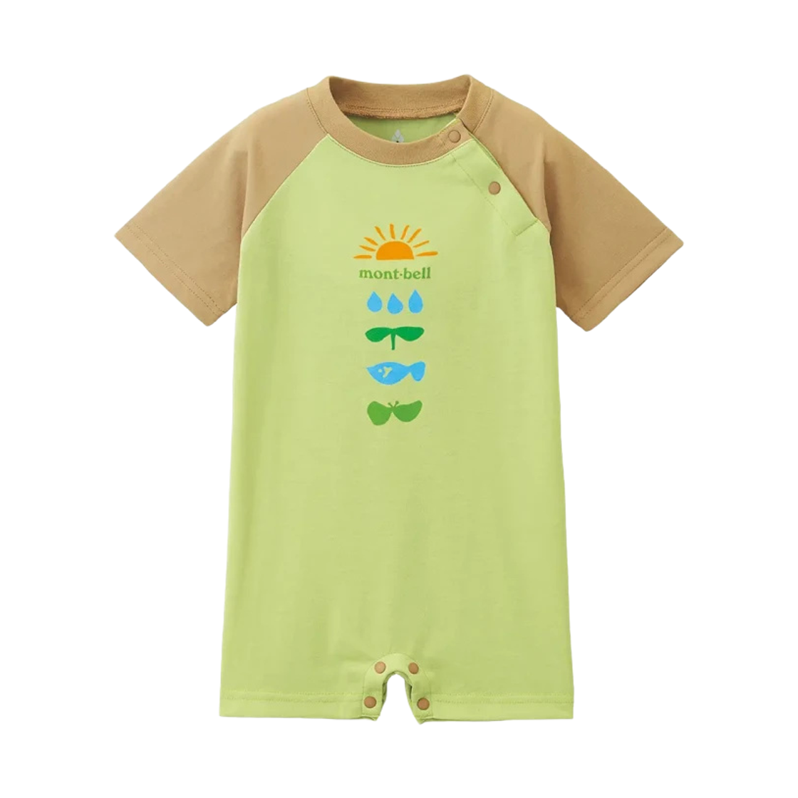 1114465 (Baby) Montbell Wickron Natsuyasumi Short Sleeve Rompers Tan Lily Green