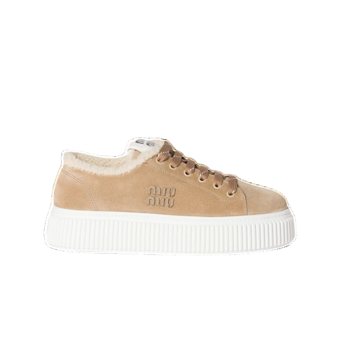 5E389E Z0G F0F24 F ZF05 [15% 쿠폰] (W) Miu Miu Suede and Shearling Sneakers Desert Beige