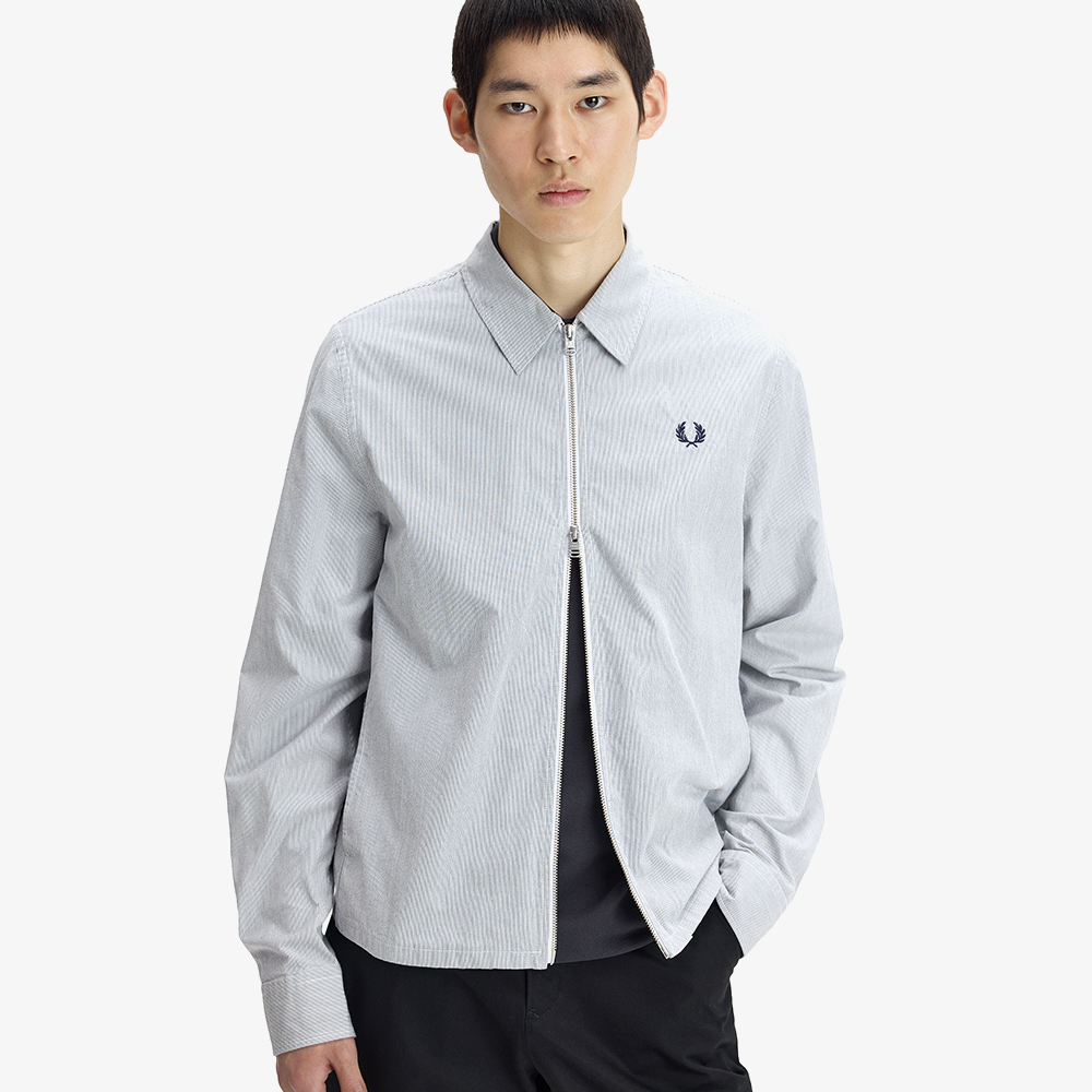프레드페리 스트라이프 시어서커 집 스루 오버셔츠 블루 화이트(Fred Perry Striped Seersucker Zip Through Overshirt Blue White) - 4