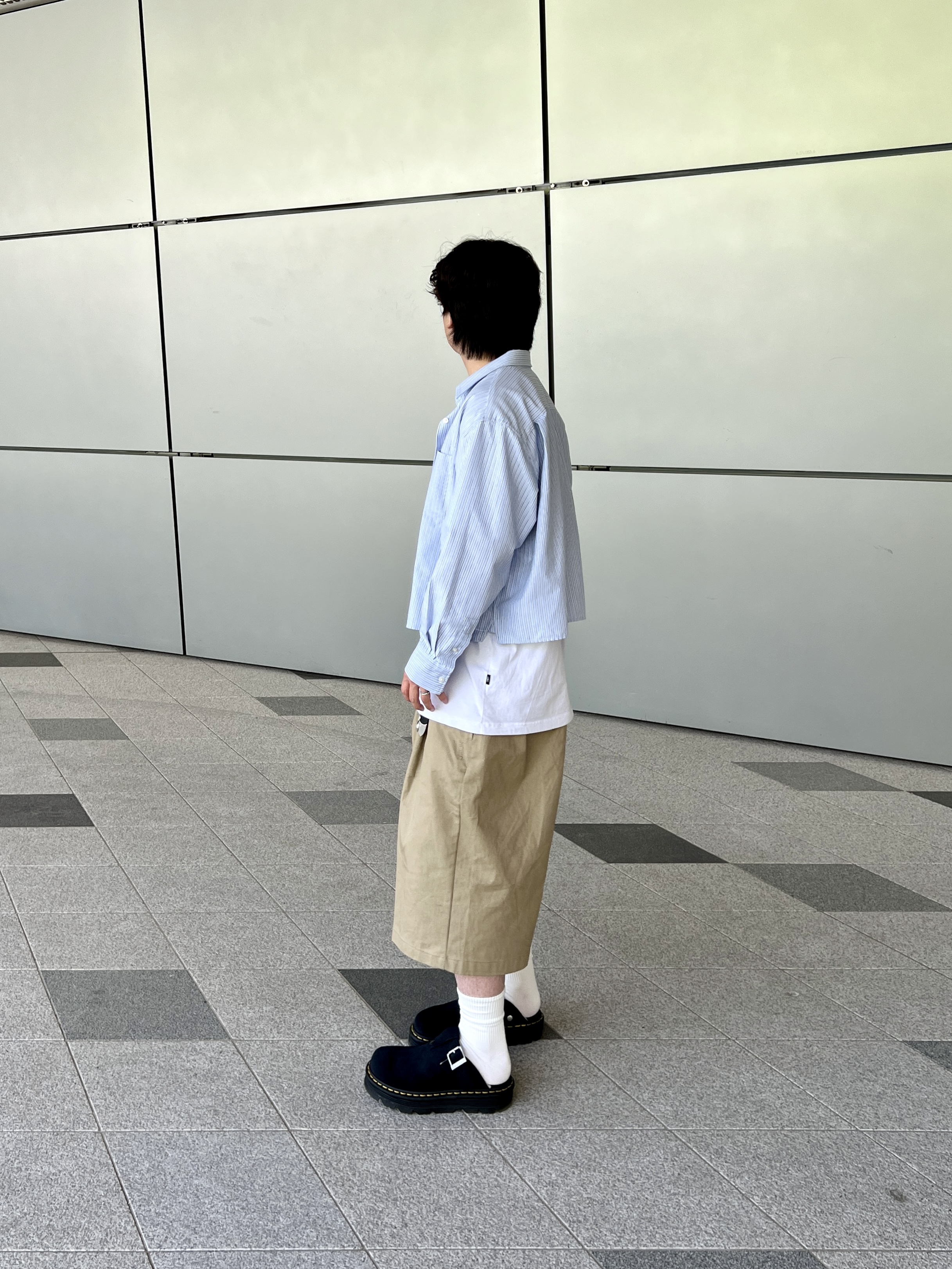 Dr. Martens Zebzag Suede Slingback Platform Mule Black - 24FW, (W) Uniqlo x JW Anderson Oxford Boxy Shirt Stripe Light Blue - KR 착용 스타일 - 6