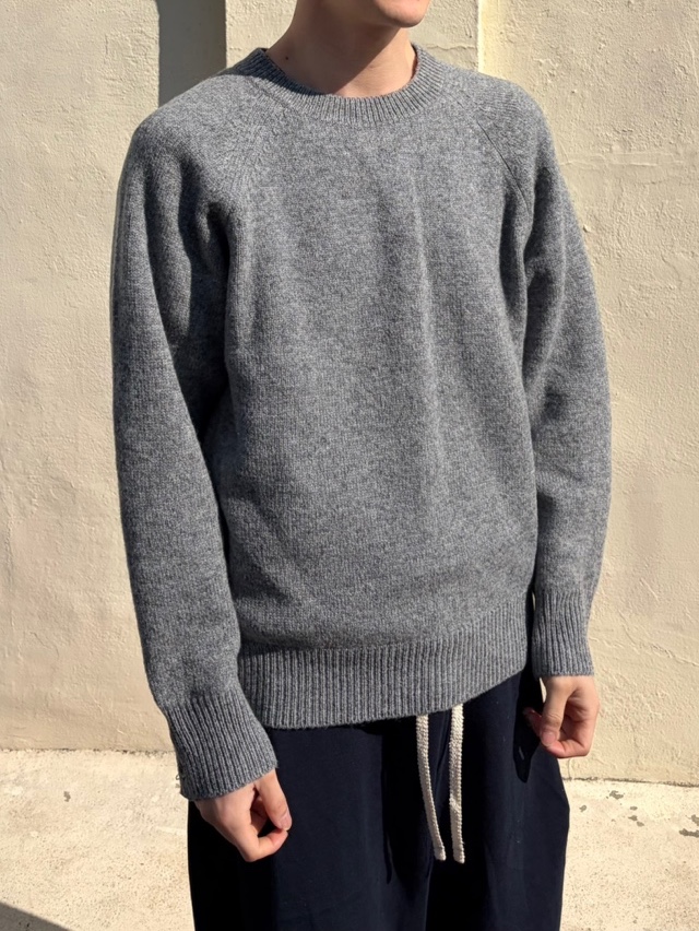 Knitted Shaggy Dog Wool 100% Round Knit Grey 착용 스타일