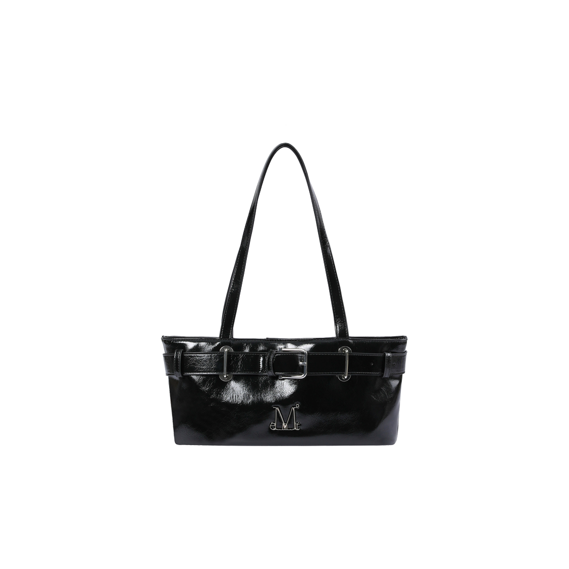 무센트 센틱 메탈 로고 프론트 벨티드 레더 숄더백 남녀공용 블랙(MUCENT Sentic Metal Logo Front Belted Leather Shoulder Bag Unisex Black)