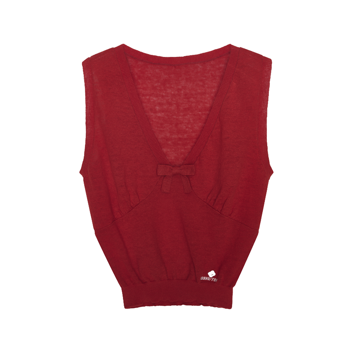 KW6BKNPSH07RD Shushu/Tong Women Bow Detail V Neck Knit Tank Red - 26SS