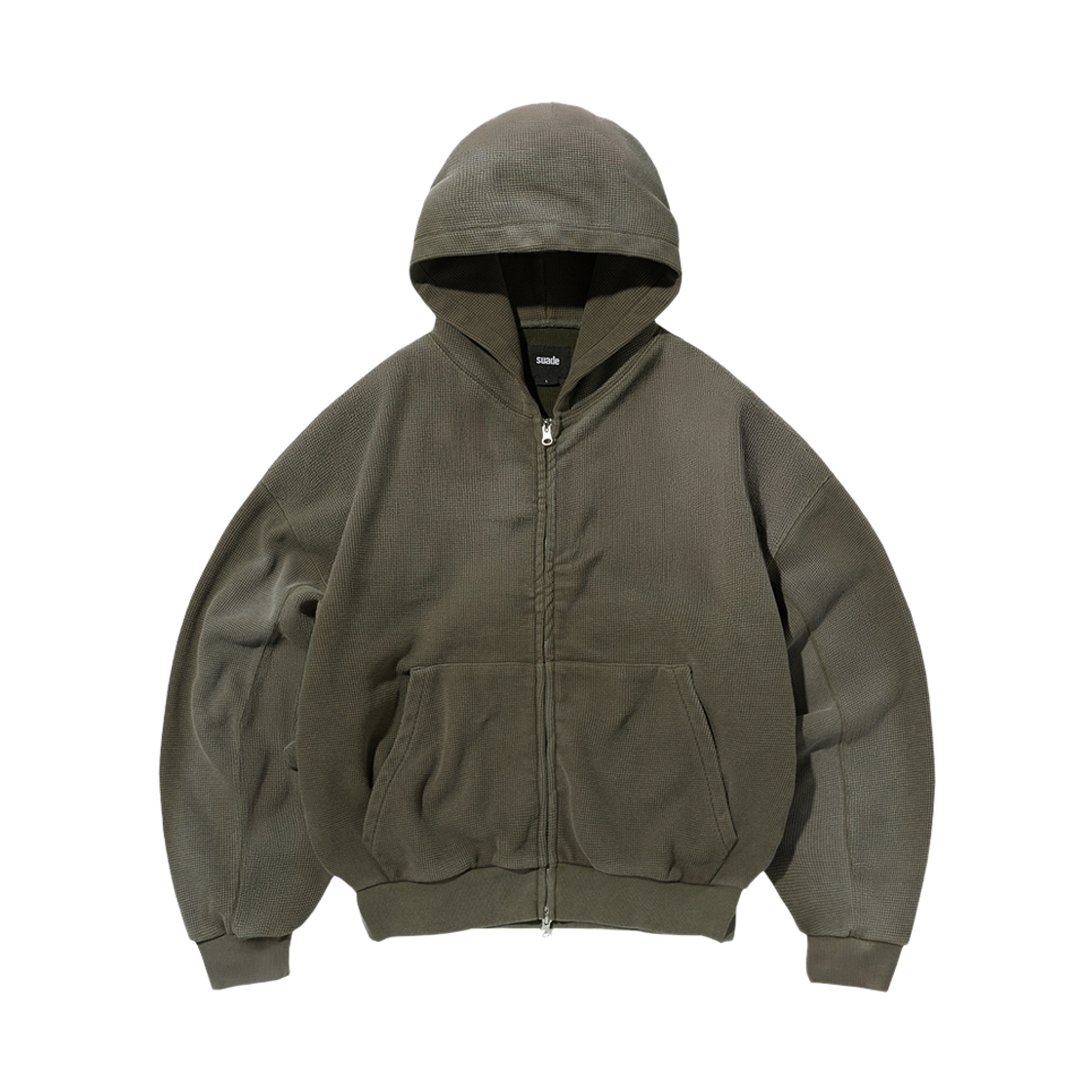 SDFSTO516KH Suade Washed Thermal Hood Zip Up Khaki