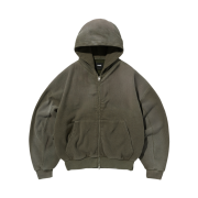Suade Washed Thermal Hood Zip Up Khaki
