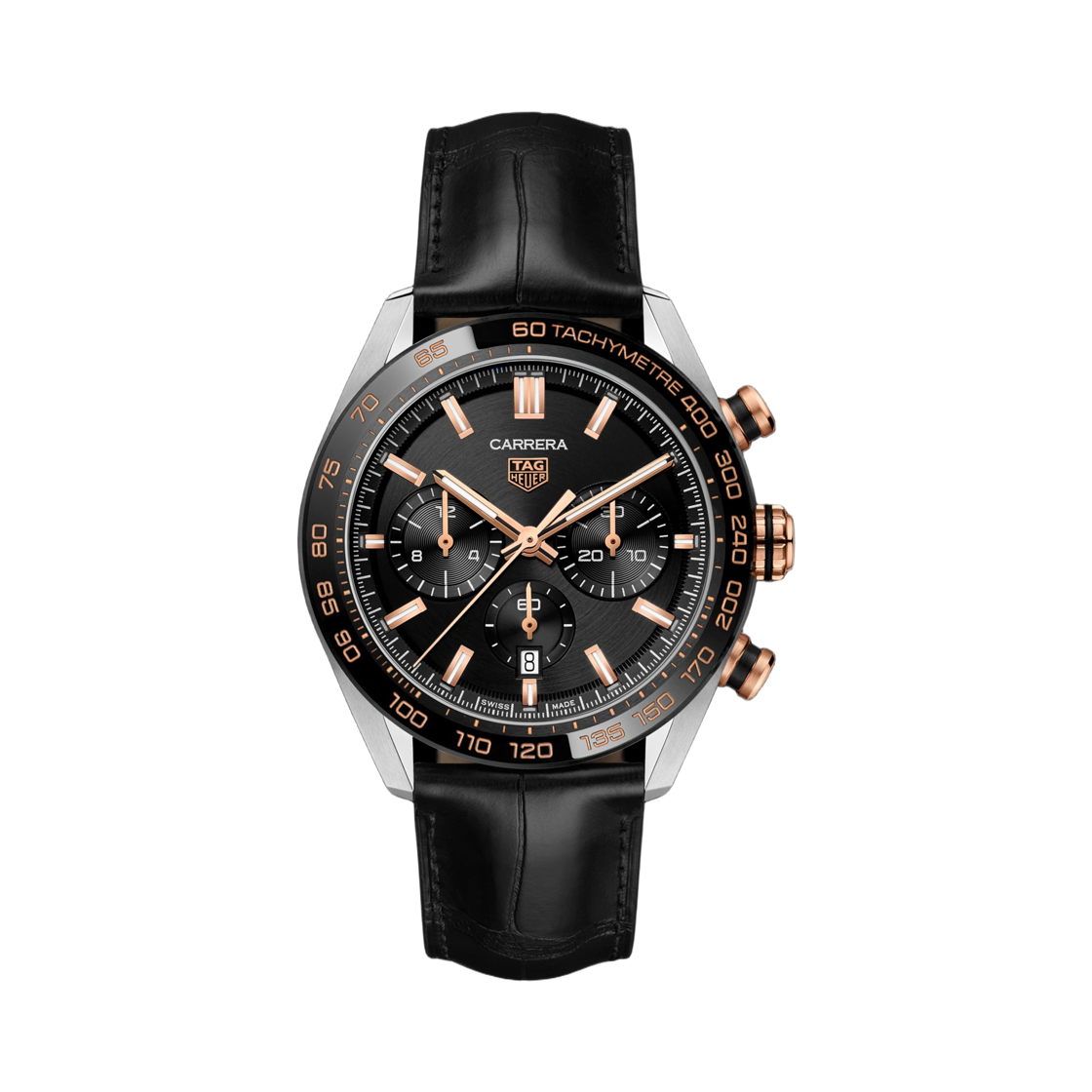 태그 호이어 까레라 크로노그래프 오토매틱 44mm 스틸 레더 블랙(TAG Heuer Carrera Chronograph Automatic 44mm Steel Leather Black)