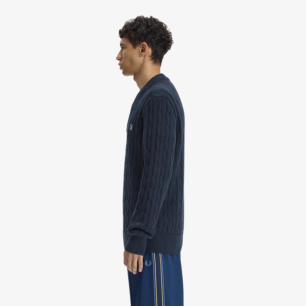 프레드페리 케이블 니트 브이넥 스웨터 네이비(Fred Perry Cable Knit V-Neck Sweater Navy) - 3