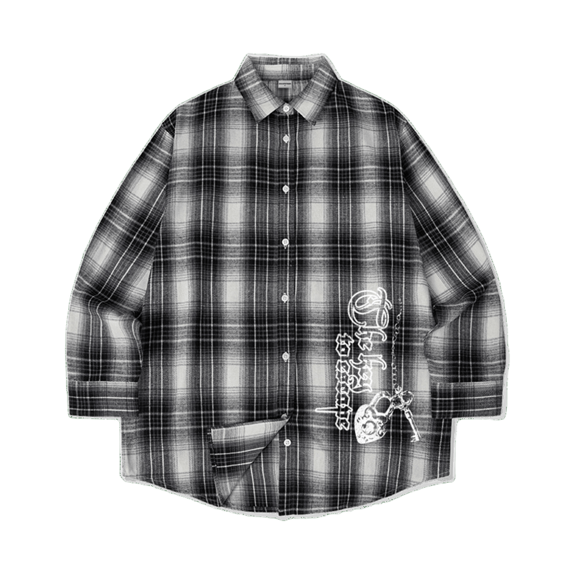 이스케이프프롬 더키 ESCF 프린트 오버핏 체크 셔츠 블랙(Escapefrom The Key ESCF Print Overfit Check Shirt)