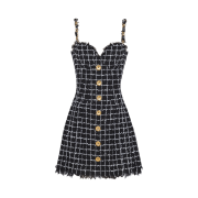 (W) Balmain Tweed Dress with Chain Straps Black
