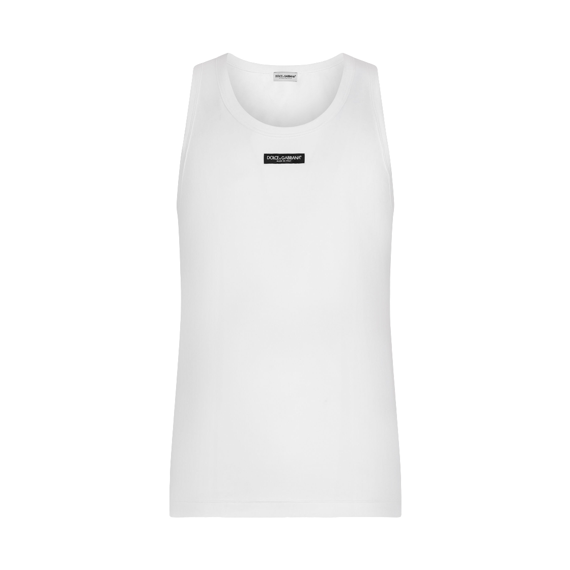 M8E96JFUEB0W0800 Dolce & Gabbana Two-Way Stretch Cotton Tank Top with Logo Label White