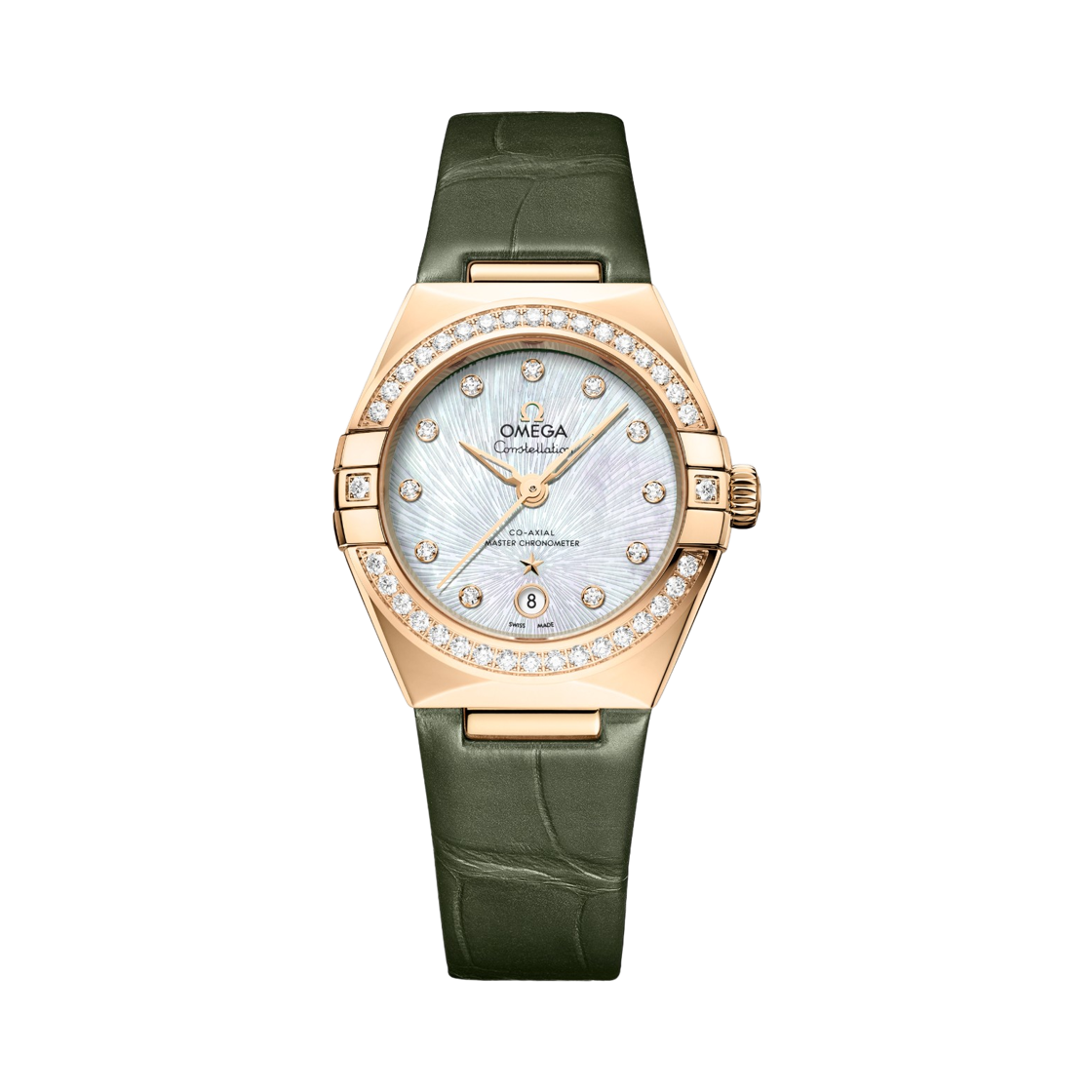13158292055003 (W) Omega Constellation Automatic Co Axial Master Chronometer 29mm Moonshine Gold Alligator White Diamond (Transparent Caseback Ver.)