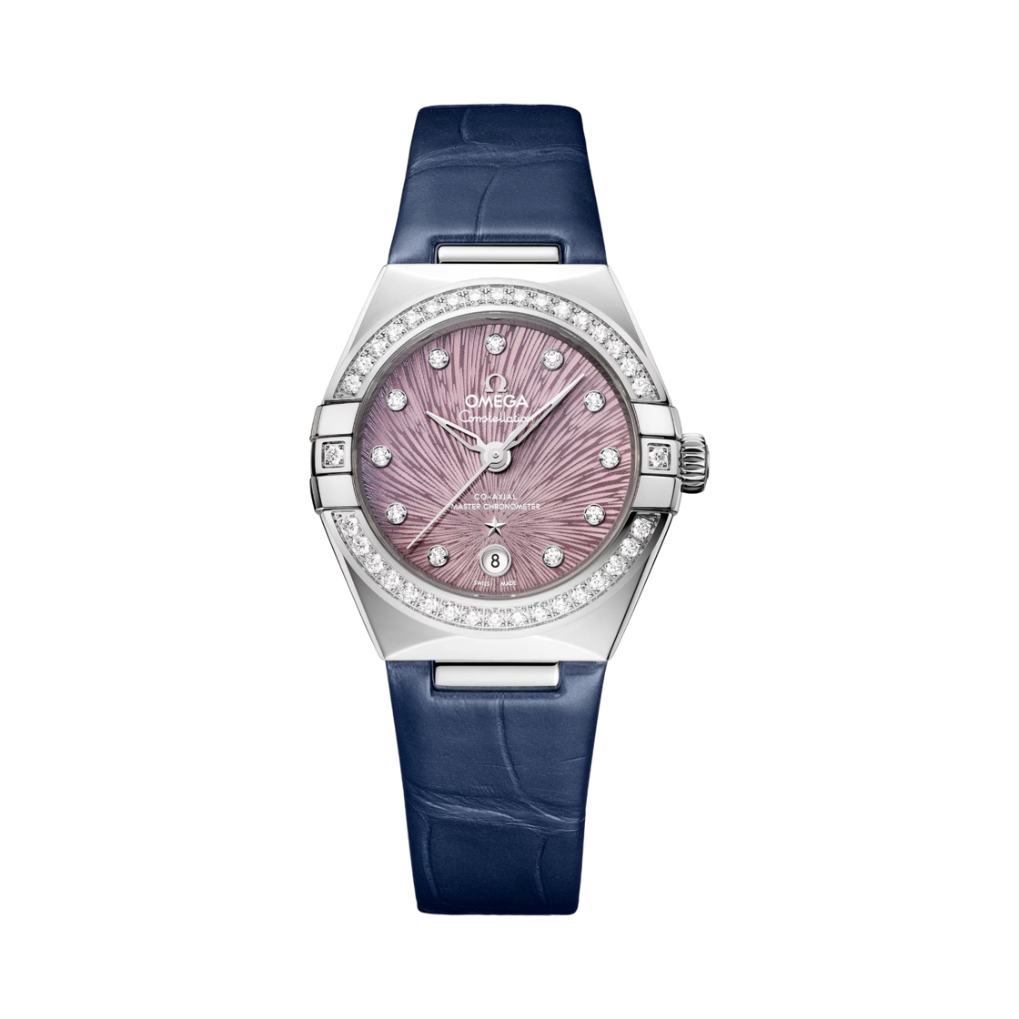 13118292060001 (W) Omega Constellation Automatic Co Axial Master Chronometer 29mm Steel Alligator Lilac Diamond (Transparent Caseback Ver.)
