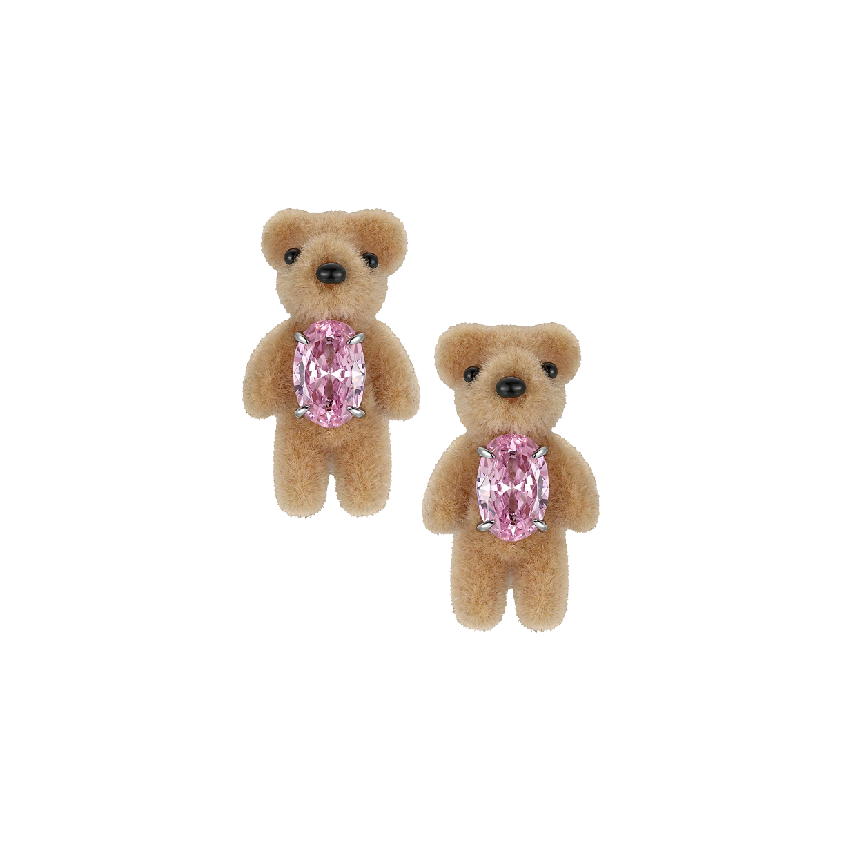 위민 미니 플록 베어 이어링 핑크 - 26SS(Yvmin Mini Flocked Bear Earring Pink - 26SS)