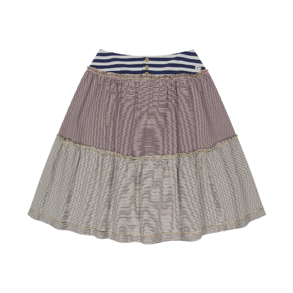 코이세이오 컬러드 스트라이프 미디 스커트 그레이 베이지(COYSEIO Colored Stripe Midi Skirt Grey Beige)
