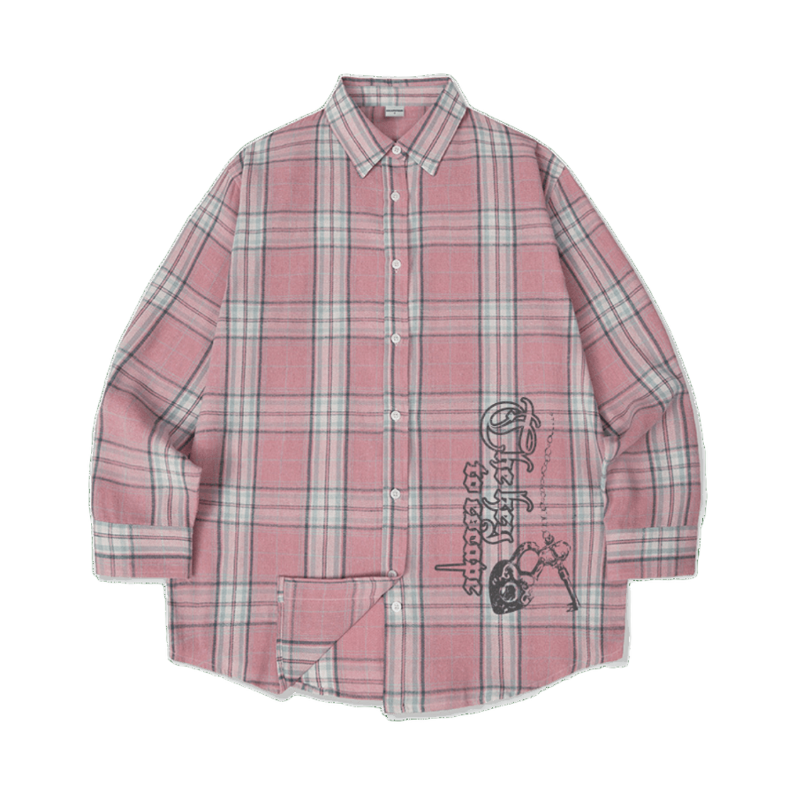 이스케이프프롬 더키 ESCF 프린트 오버핏 체크 셔츠 핑크(Escapefrom The Key ESCF Print Overfit Check Shirt)