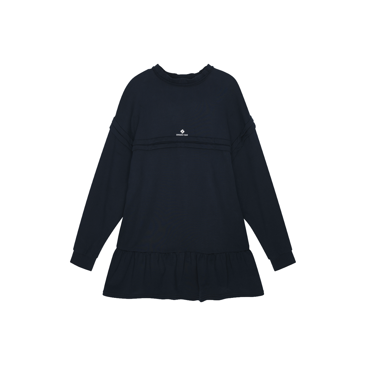 KW6BDR1SH25NY Shushu/Tong Women Raw Edge Wave Collar Tuck Detail Sweatshirt Dress Navy Blue - 26SS