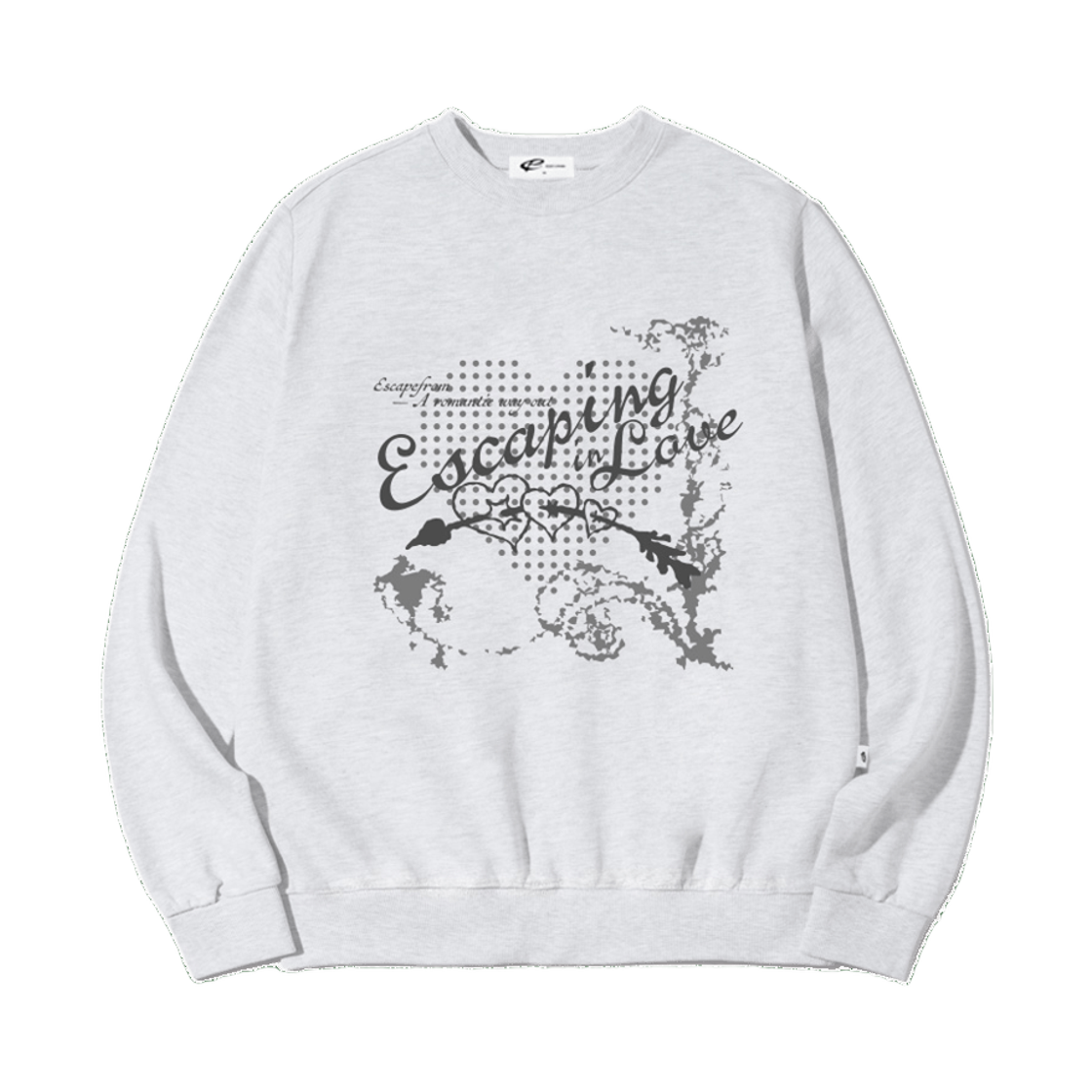 이스케이프프롬 이스케이핑 인 러브 프린트 맨투맨 화이트멜란지(Escapefrom Escaping in Love Print Sweatshirt)